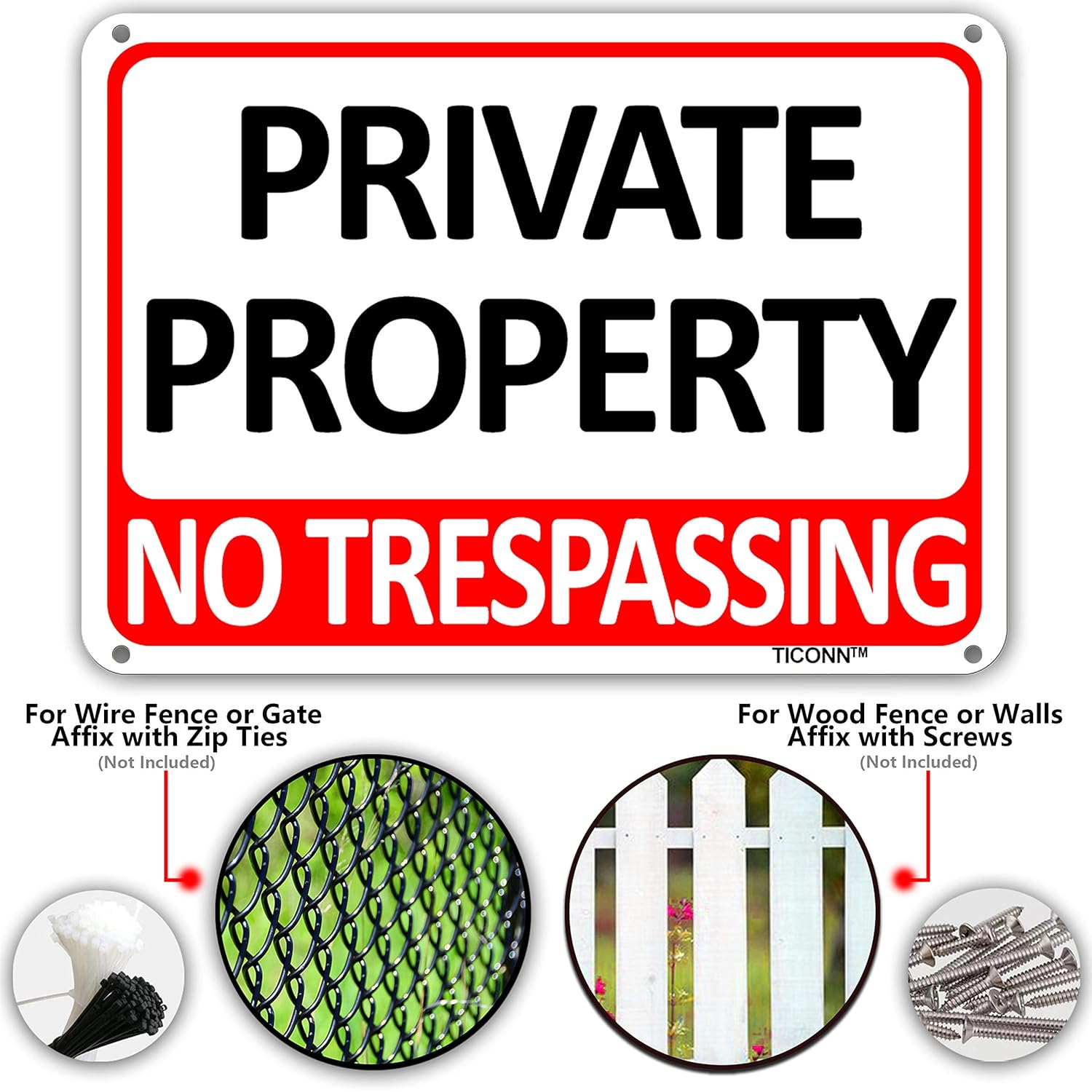 TICONN 4-Pack Private Property Sign, No Trespassing Aluminum Warning Sign, 7’’x10’’ for Security Alert, Reflective, UV Protected & Waterproof: Industrial & Scientific