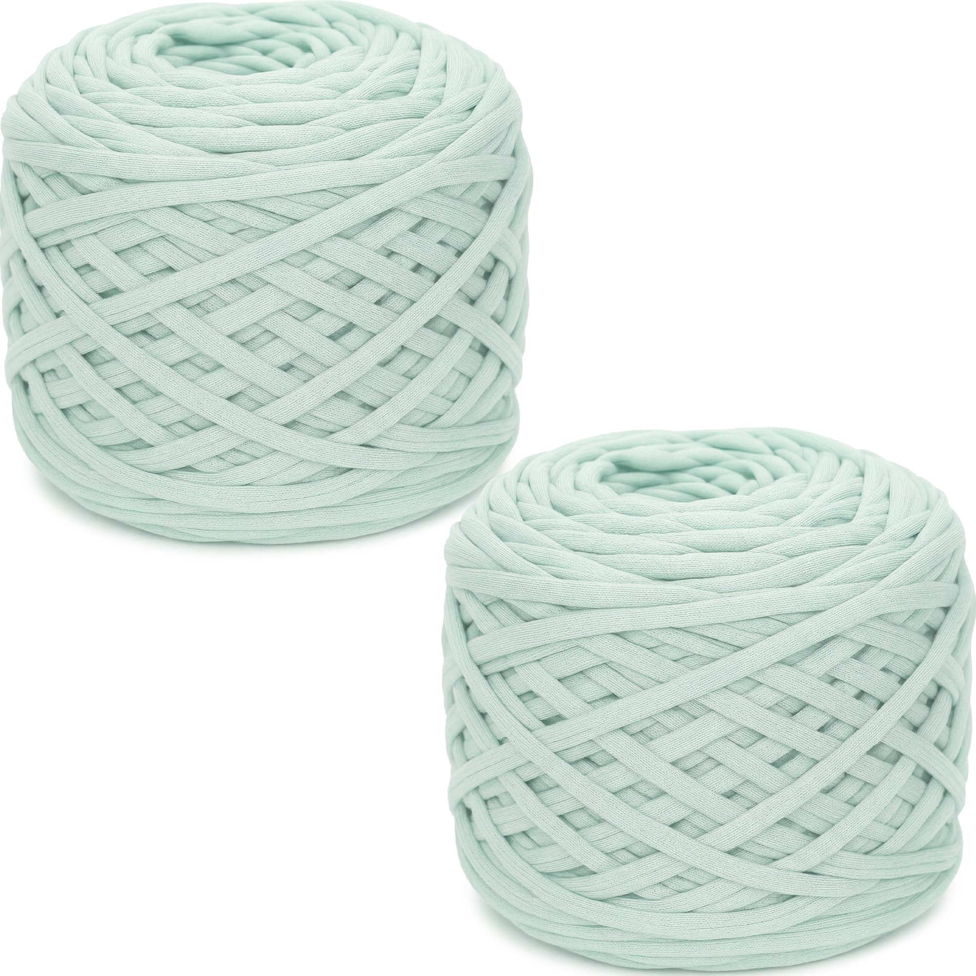 285gx2 Chunky Tshirt Yarn for Crocheting,2 CM Wide Thick Crochet Elastic Fabric,Hand Knitting T-Shirt Yarn for Crochet Cushion,Doll,Basket,Bag and Blanket (Light Green 2)