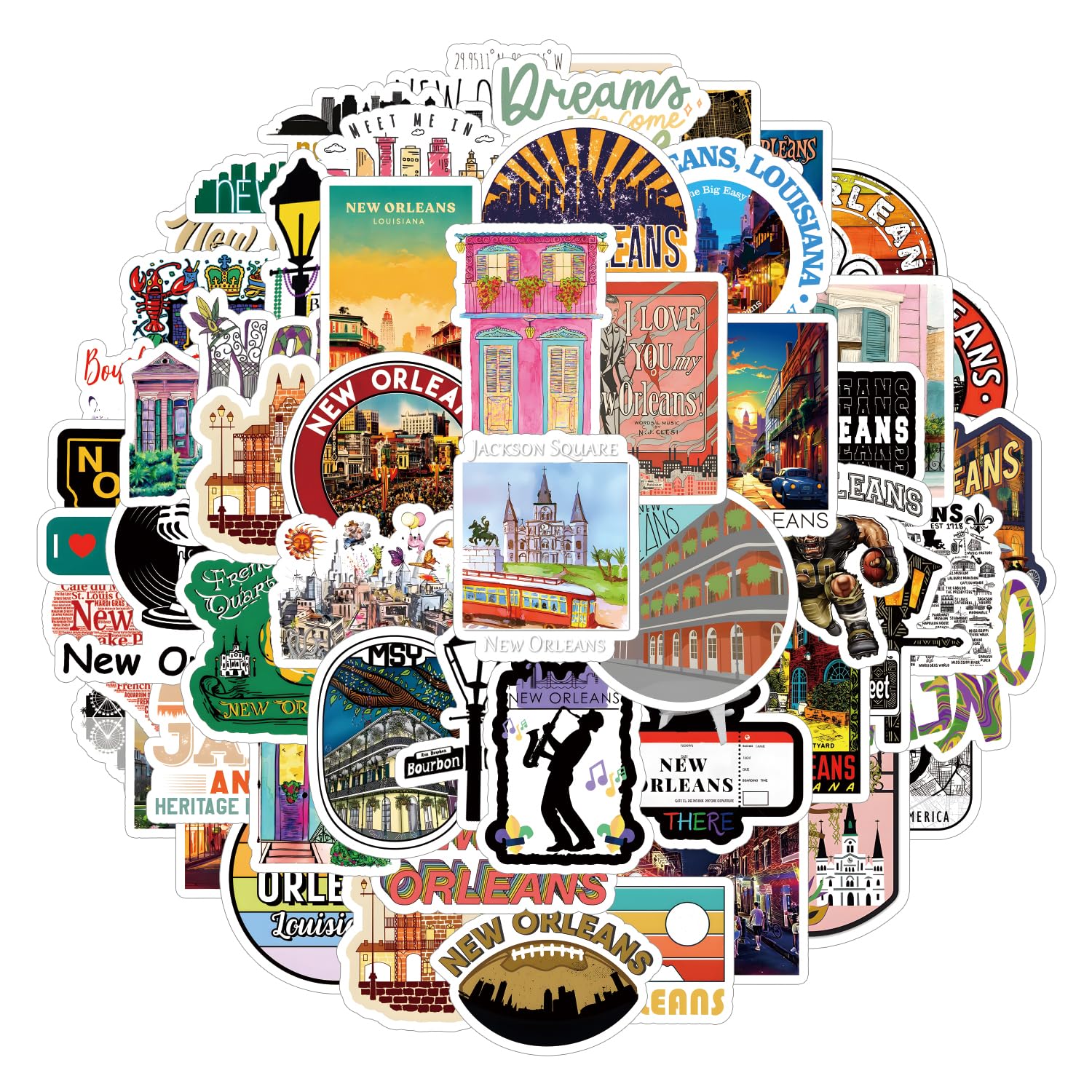 62pcs New Orleans Stickers，Aesthetic Musical Instrument Decorations for Water Bottles, laptops, suitcases, Birthday Party Supplies, Mother's Day