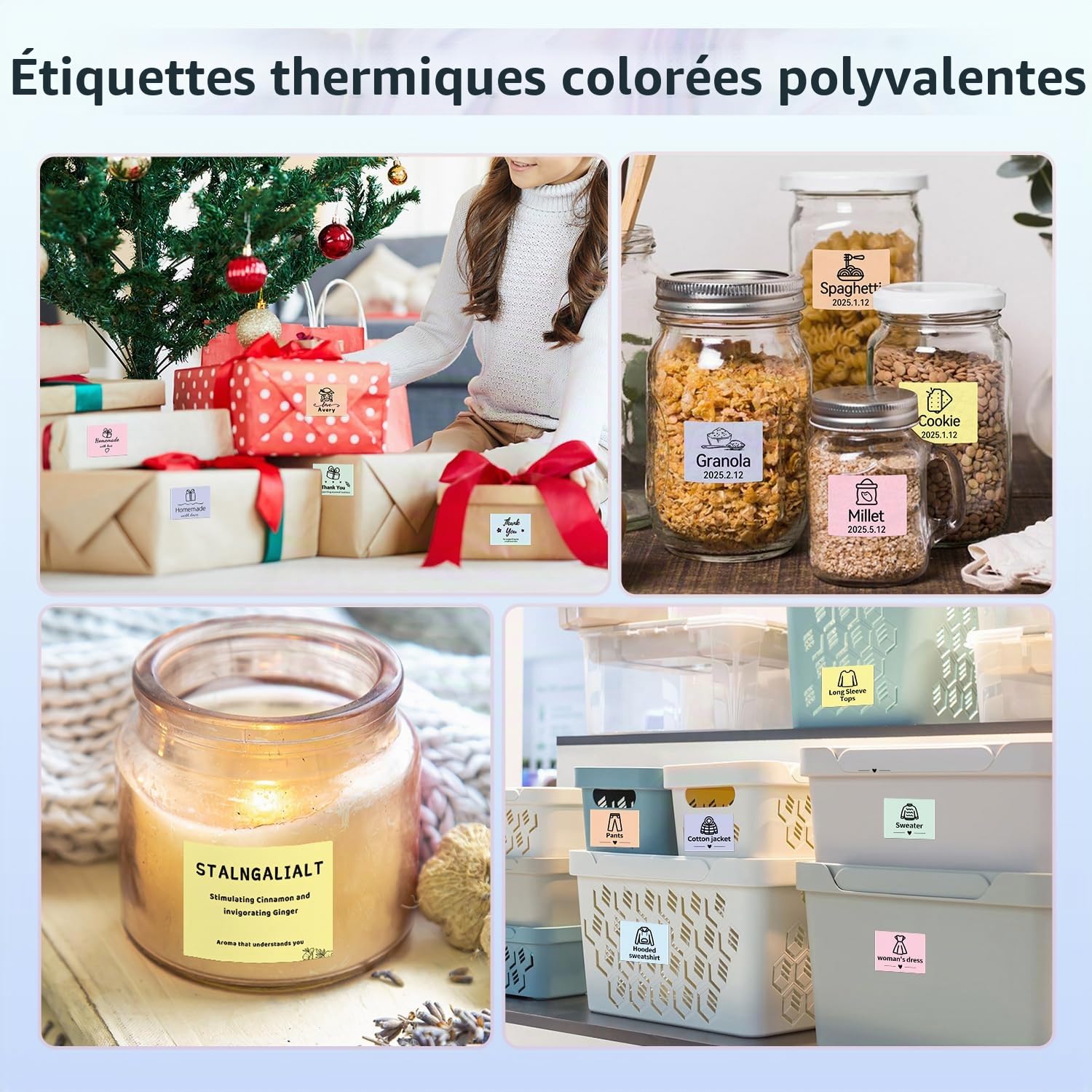 Phomemo M110/M220/M221/M200/M120/M100/M108/M150/M250/M260 Étiquettes autocollantes colorées 40x30mm (1,57" x 1,18"), 6 rouleaux de papier d'étiquettes thermiques pour imprimante d'étiquettes Phomemo
