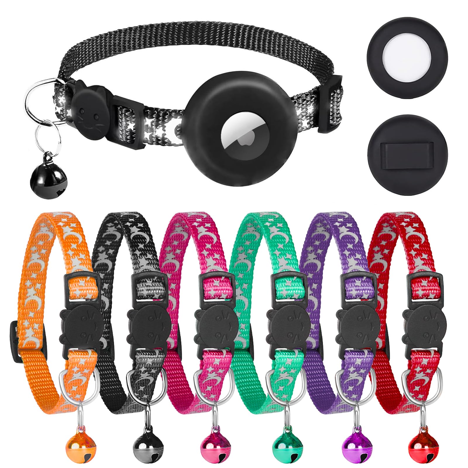 8PCS Airtag Collare Gatto Riflettenti,Collari per Gatti Antistrozzo con Campanellino,Regolabile 20-34 cm,Sicuro,Nylon, Accessori Animali Domestic (star)