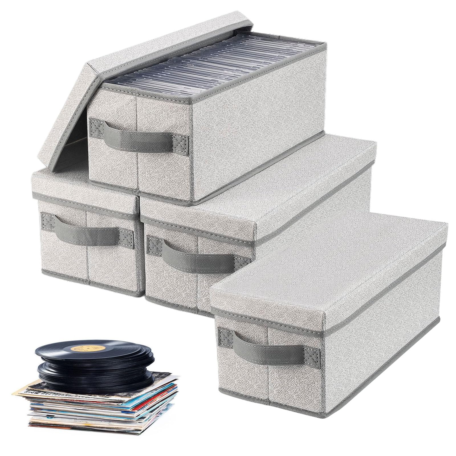 thirei CD Aufbewahrungsbox, 4 Stück CD Aufbewahrung, 34 x 15 x 14,5 cm DVD Aufbewahrungsbox, CD Box, DVD Box, Stapelbarer DVD Aufbewahrungsbehälter, DVD Aufbewahrung, Passend für CD Hüllen (Grau)