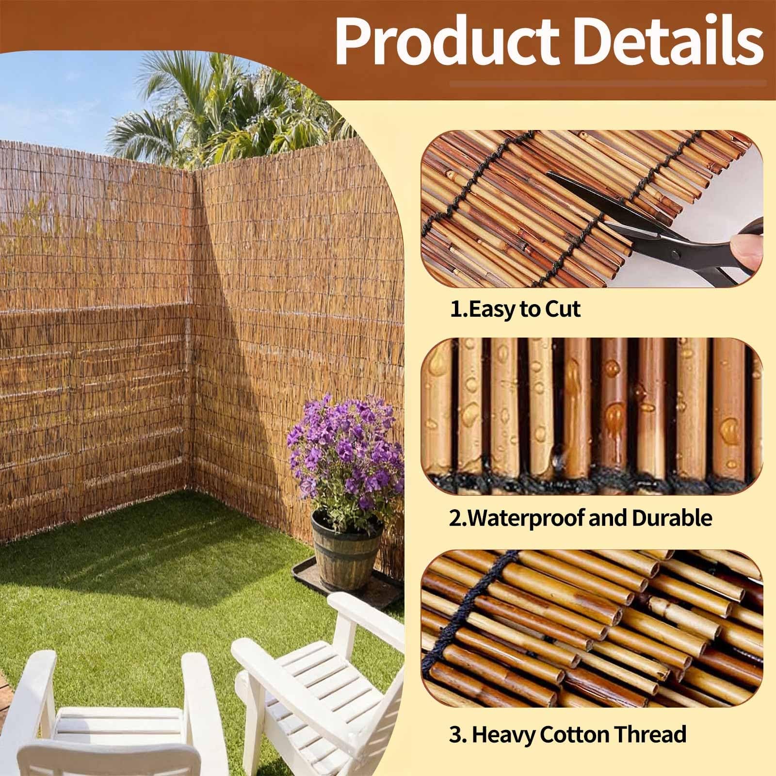 Valla De Cañas Bambú Natural Exterior for Valla Privacidad Rollo De Caña Bambú Madera Jardin Mimbre Ocultacion Fácil De Instalar for Piscina Terraza 1.5x4 1x5 1x3 1.5x5m(Carbonized,160x350cm)
