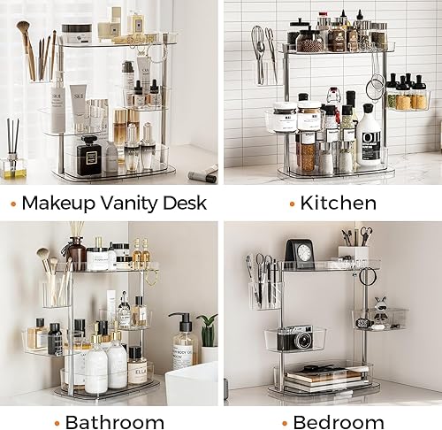 Miniatura 6 de YOSHIONAL Organizador de tocador de maquillaje giratorio, almacenamiento para el cuidado de la piel de la encimera del baño, vitrina de cosméticos