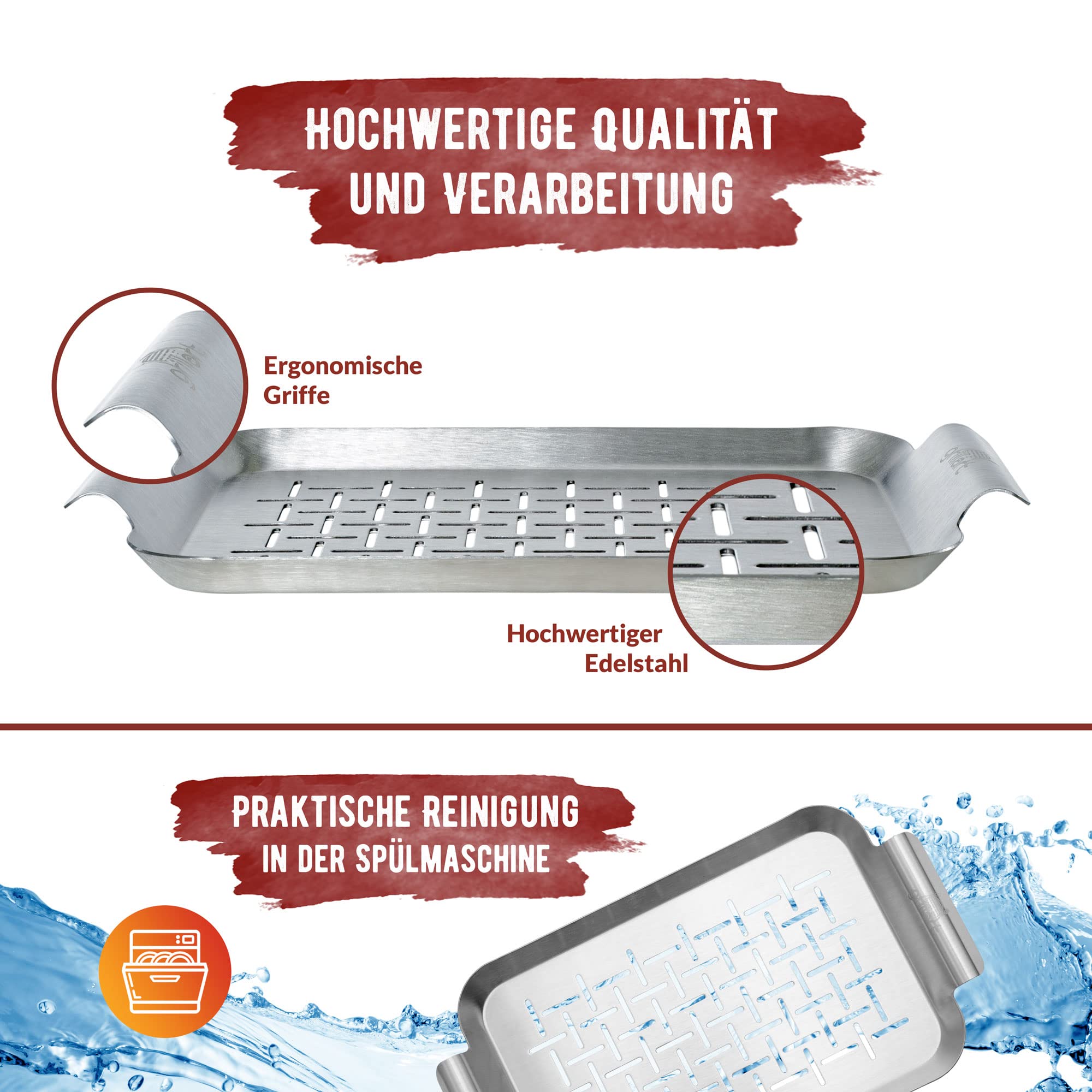 grillart® plat à griller en acier inoxydable de haute qualité utilisable comme panier à légumes, panier à poisson et plat pour brochettes - poêle particulièrement durable