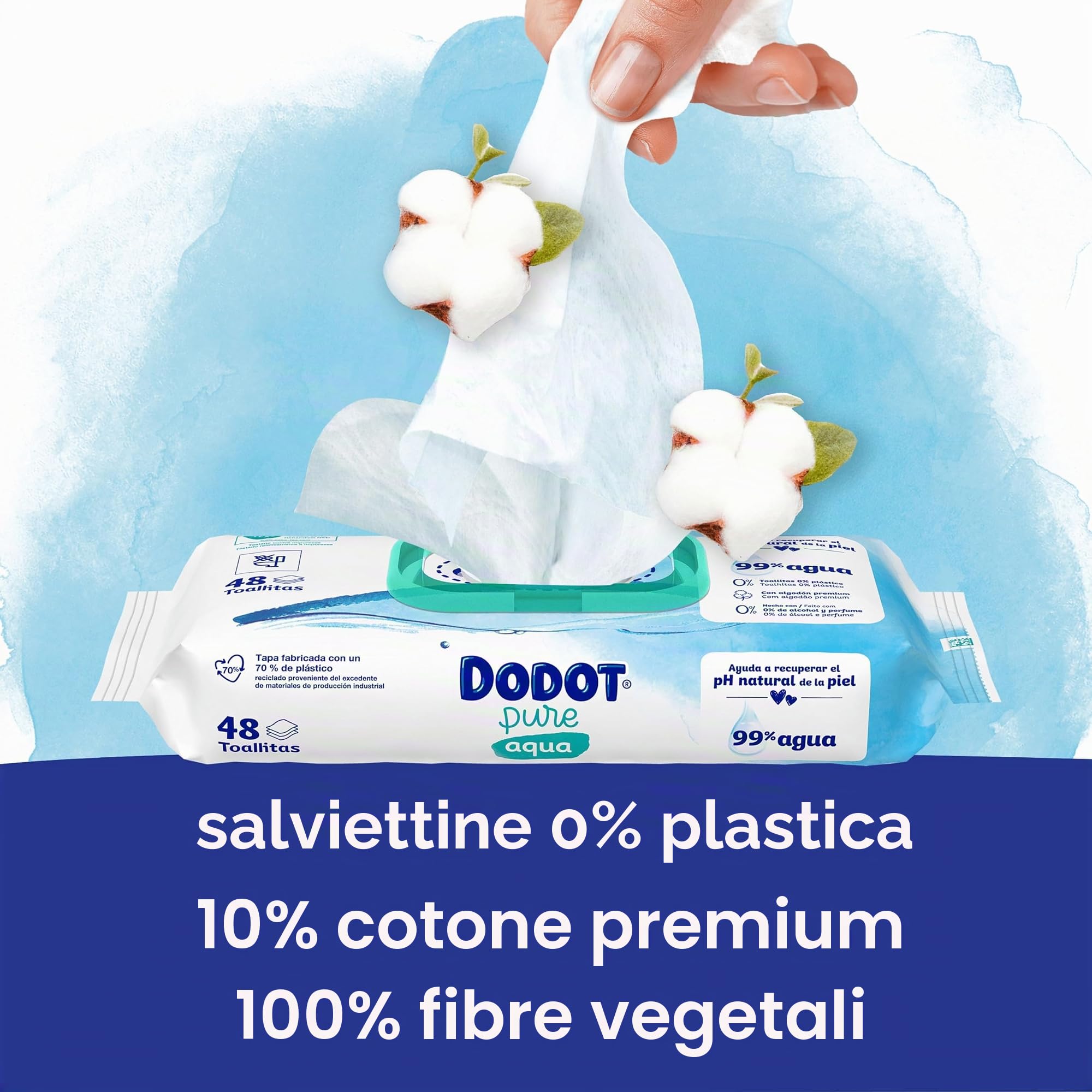 Dodot Salviette Pure Aqua per Neonato, 864 Salviette (18 confezioni da 48 unità), Aiuta A Ripristinare Il PH Naturale Della Pelle, 99% Acqua, Senza Plastica