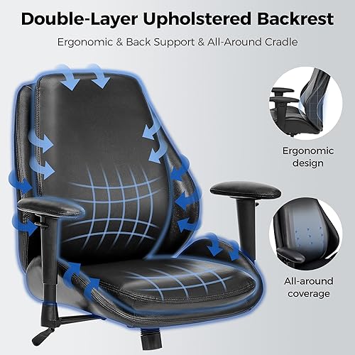 Miniatura 4 de BEWISHOME BBY02B Silla ergonómica de escritorio de oficina en casa, silla ejecutiva de cuero negro con reposabrazos ajustables, silla de computadora