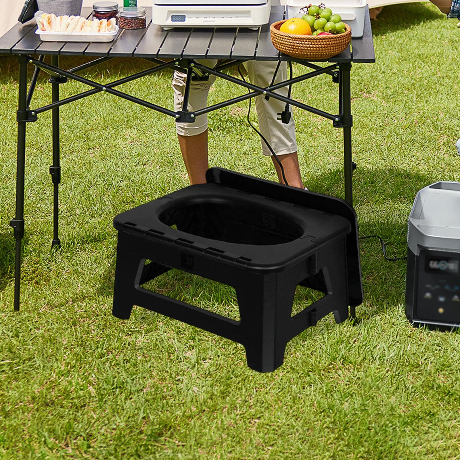 Klappbare Campingtoilette, Außentoilette, Kommode, vielseitige Aufbewahrungsbox, faltbares Töpfchen, Notfall für Fischerboot, Wandern, Strand, S Black
