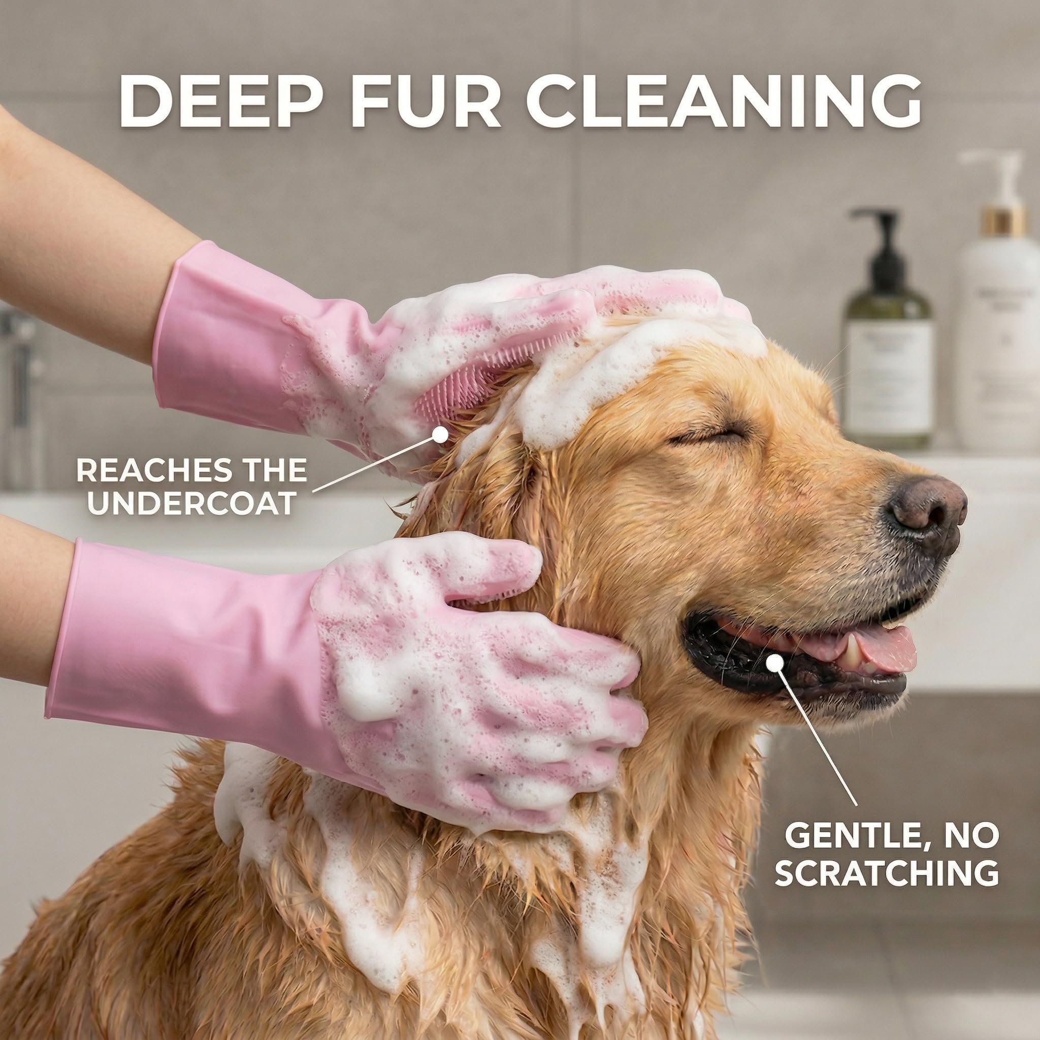 NVNAN Hundewaschhandschuhe, Badebürste für Hunde, Badehandschuhe, Shampoo-Bürste, Haustierpflege-Handschuhe, Katzenpflege-Zubehör, 1 Paar, Rosa