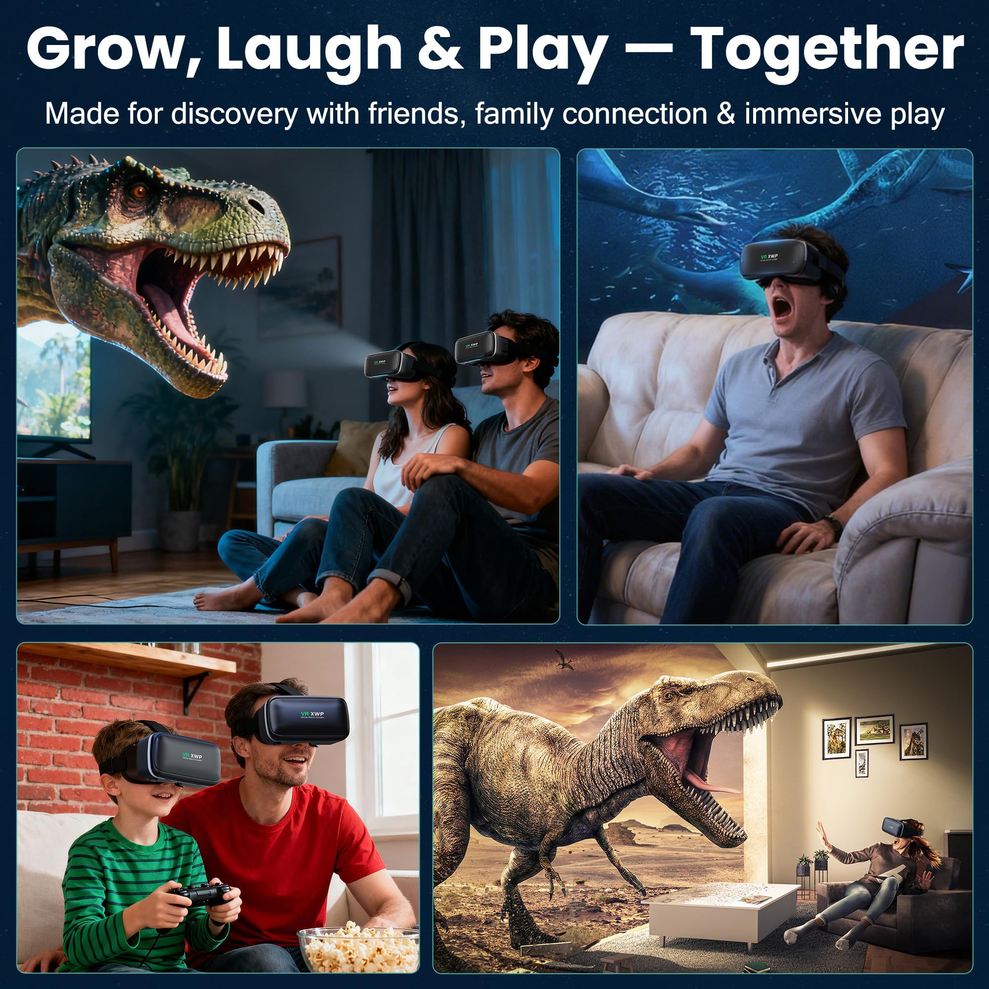 XWP Visore Realtà Virtuale Con Lenti HD Anti Luce Blu, Occhiali VR 3D Per Smartphone, Compatibile Con iPhone E Android (4,7–6,8"), Per Giochi VR E Film, Regalo Di Compleanno Per Amici E Famiglia