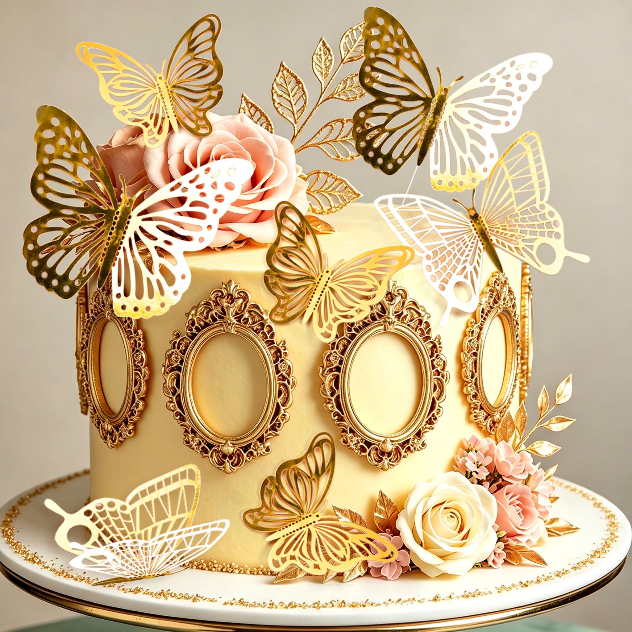 Gold Frame Cake Decorations Butterfly Royal Princess Tea Party Cake Topper