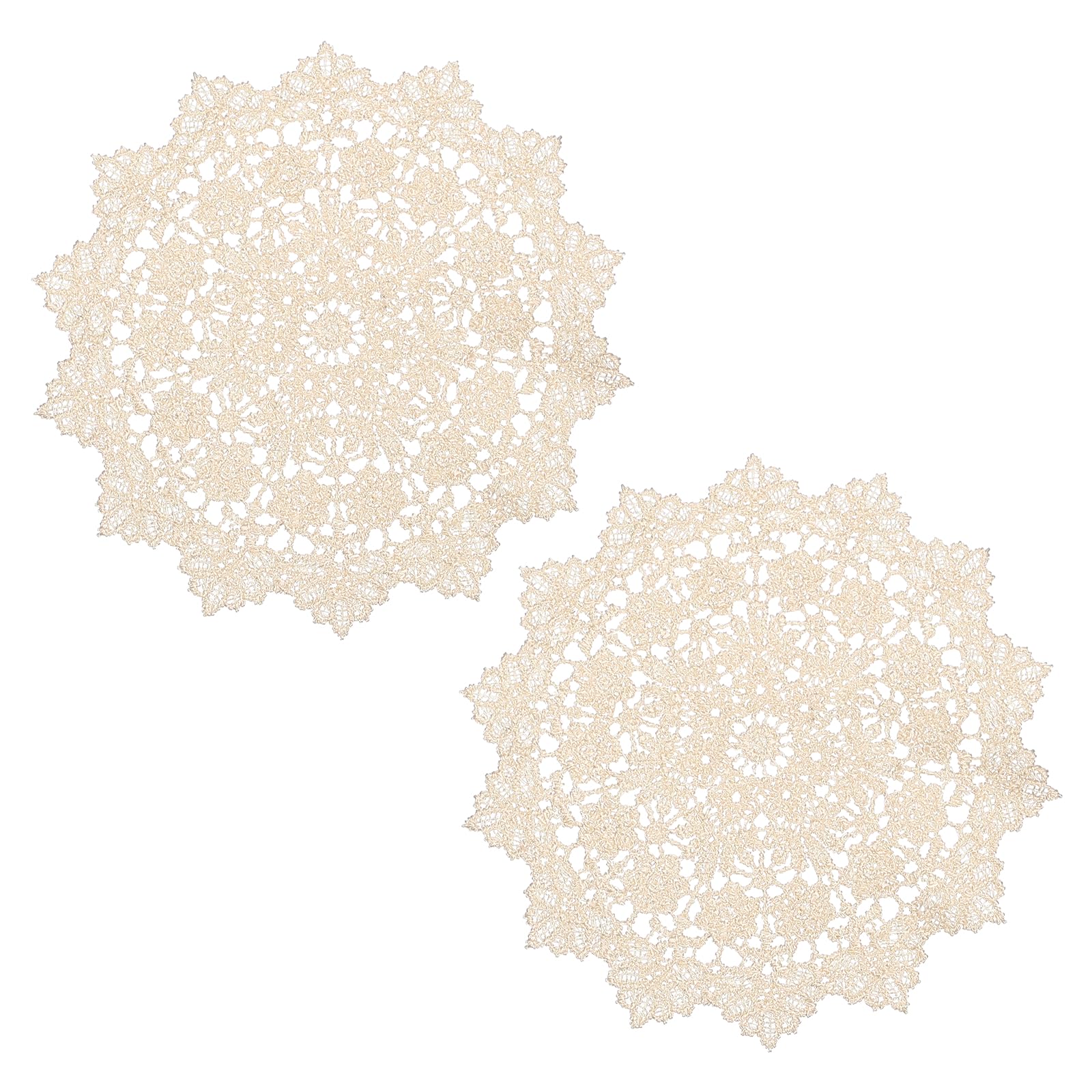 sourcing map 2PCS Round Lace Table Mats, 15cm Vintage Placemats Vase Mats European Embroidered Lace Doilies with Handmade for Coffee Table Tea Wedding Decor, Beige Balloon Flower Pattern