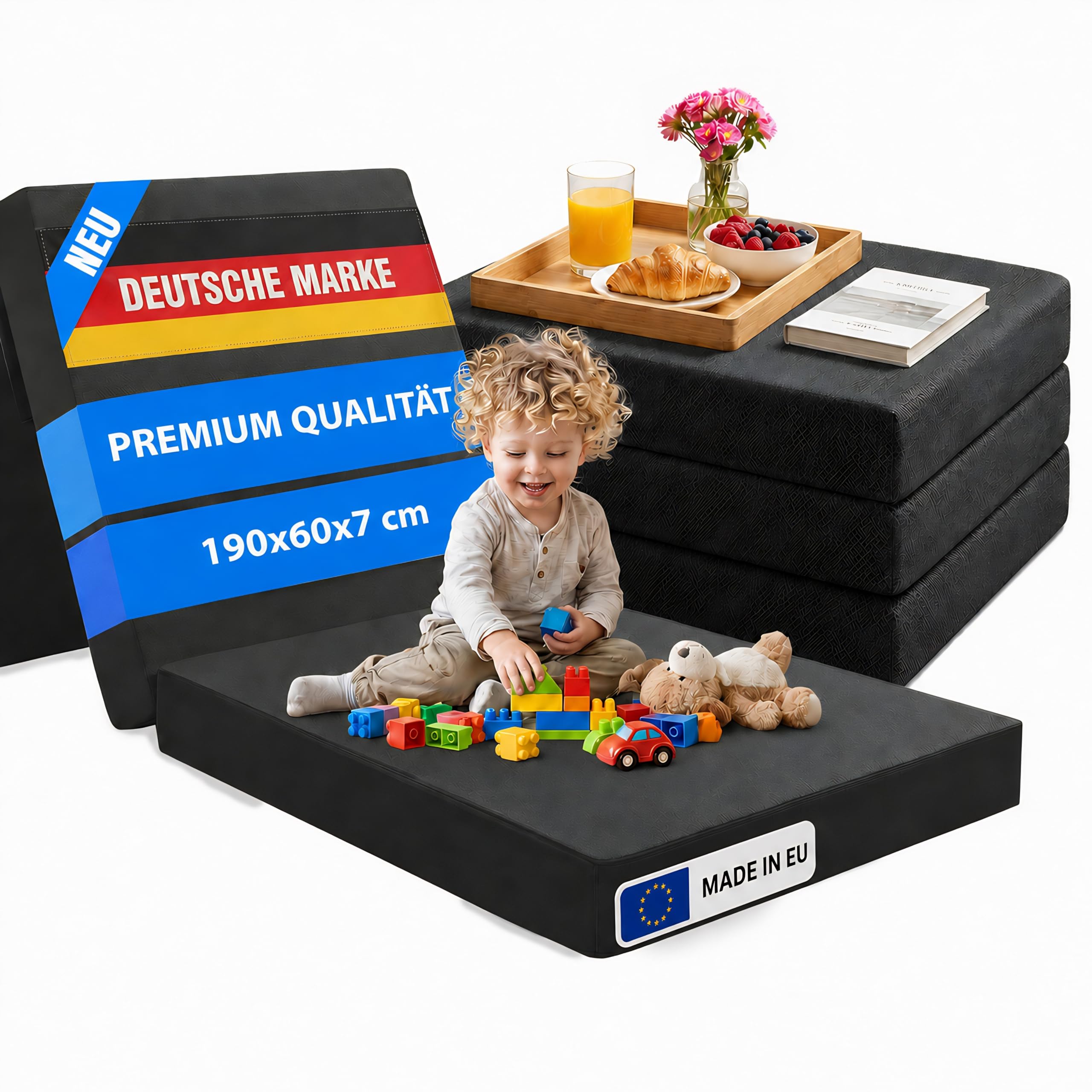 Klappbare Matratze | 190x60x7 cm | Waschbarer Bezug für einfache Reinigung | Klappmatratze mit Viscoschaum - Faltmatratze für Gäste | Auch als Klappmatratze Kinder für Übernachtungen geeignet