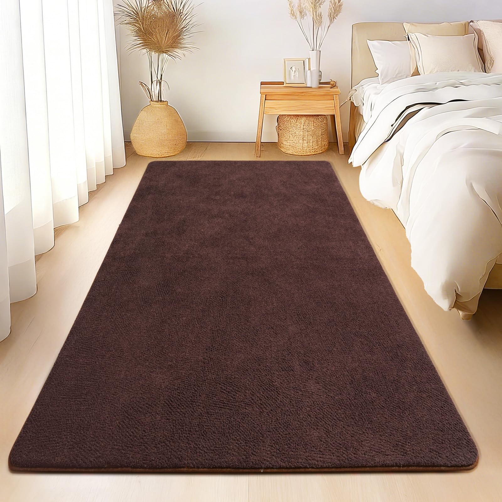 Rezutan Ultra Soft Washable Rugs for Bedroom 80X150cm-Brown Fluffy Carpet