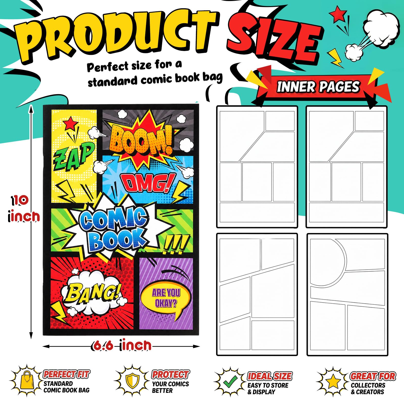 Harloon Lot de 12 bandes dessinées de 16,7 x 25,4 cm pour enfants, couverture aux couleurs vives, 24 pages vierges, dessinez votre propre livre d'histoires, cadeau créatif pour dessin artistique
