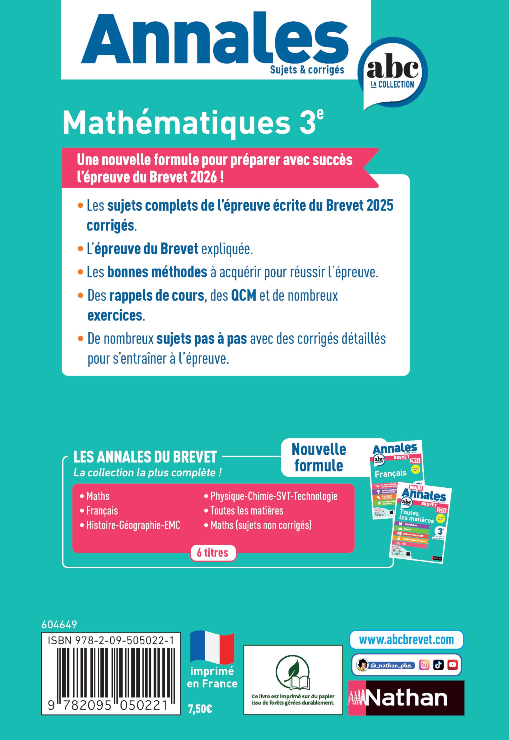 Annales ABC du Brevet 2026 - Maths 3e - Sujets et corrigés + fiches de révisions