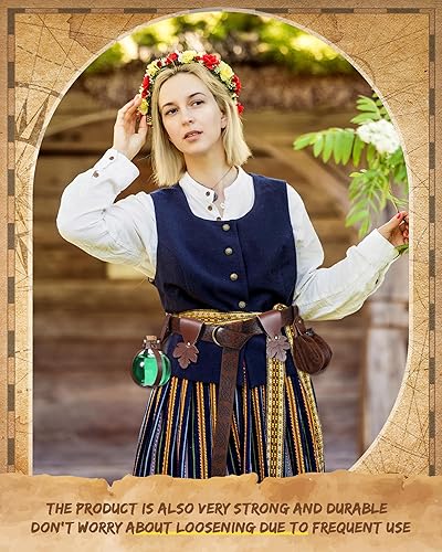 Vista 61 de Sweetude Cinturón renacentista medieval vikingo poción botellas de cuero cinturón bolsa falda senderismo 6 piezas
