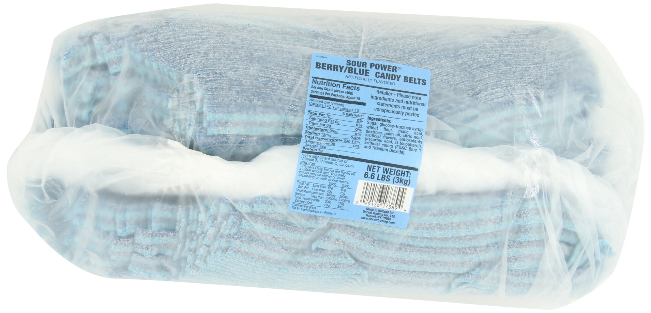 Sour Power Premium Candy Belts, Berry Blue, 6.6 lb