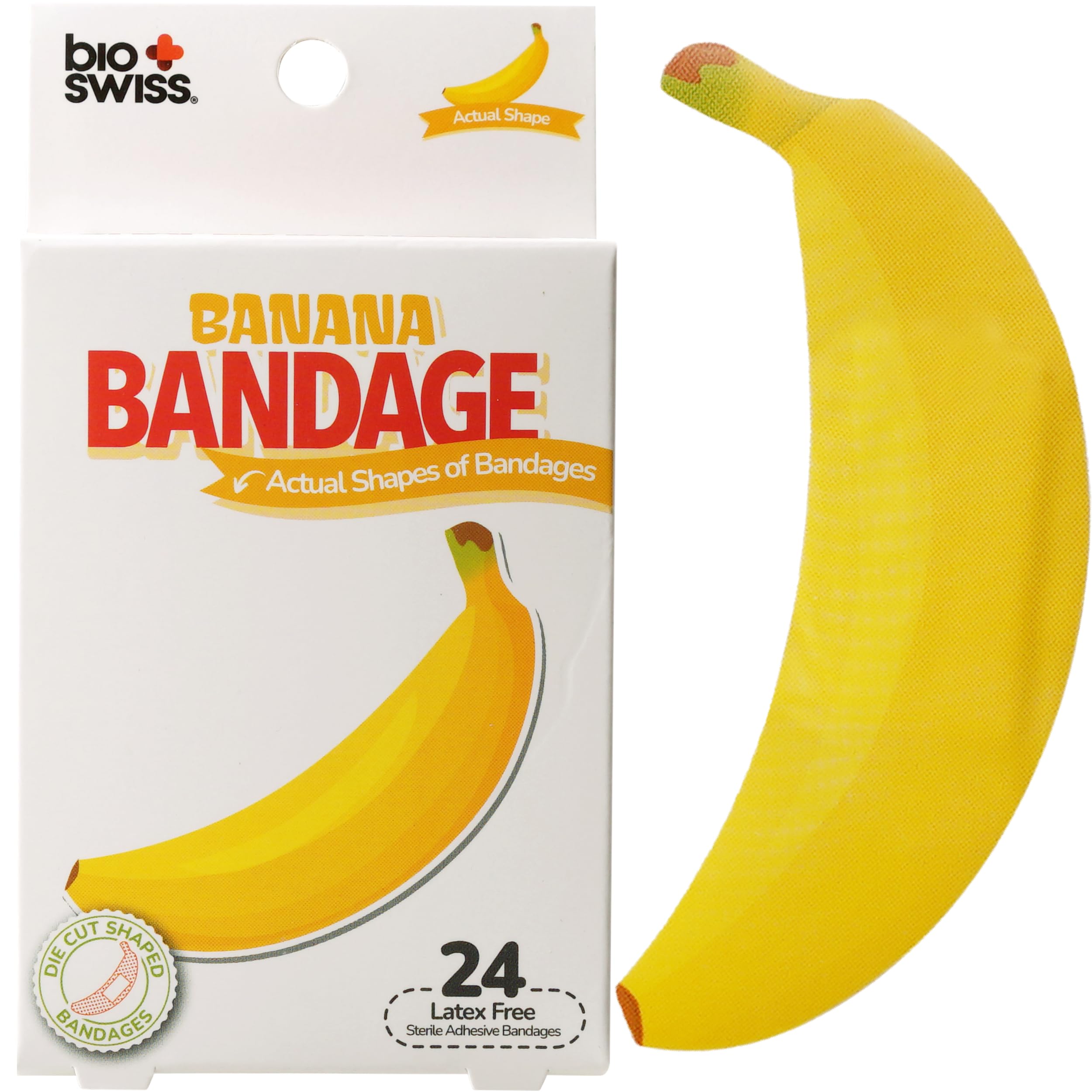 BioSwiss Bandages, Banana Shaped Self Adhesive Bandage Set, Latex Free, Sterile Wound Care, 24 Count