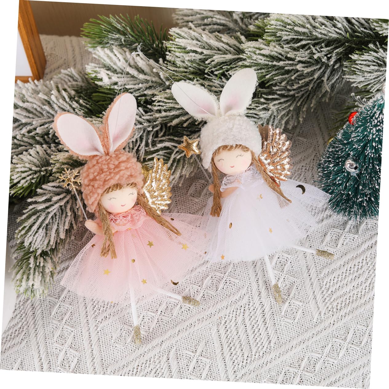 2pièces Lot de Ornements Ange Noël Suspendus Jupe Tulle Décorations Arbre Noël Incassables Ambiance Festive pour Maison Et Fêtes De Mariage