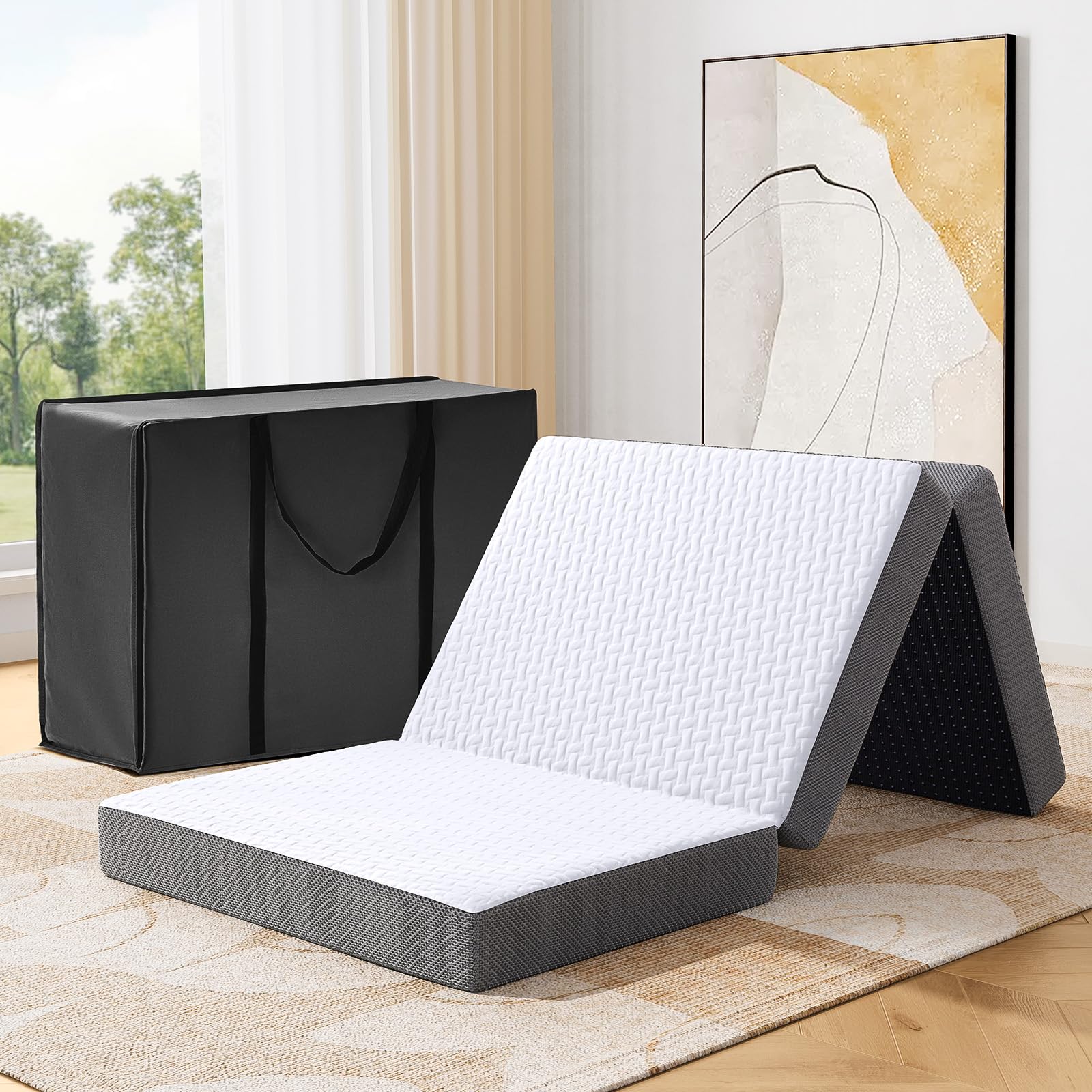 Autsel Vouwmatras, 120 x 200 x 7,5 cm, 3-delige vouwmatras, campingmatras, logeerbed, vloermatras, gastenmatras, veldbed, opklapbed