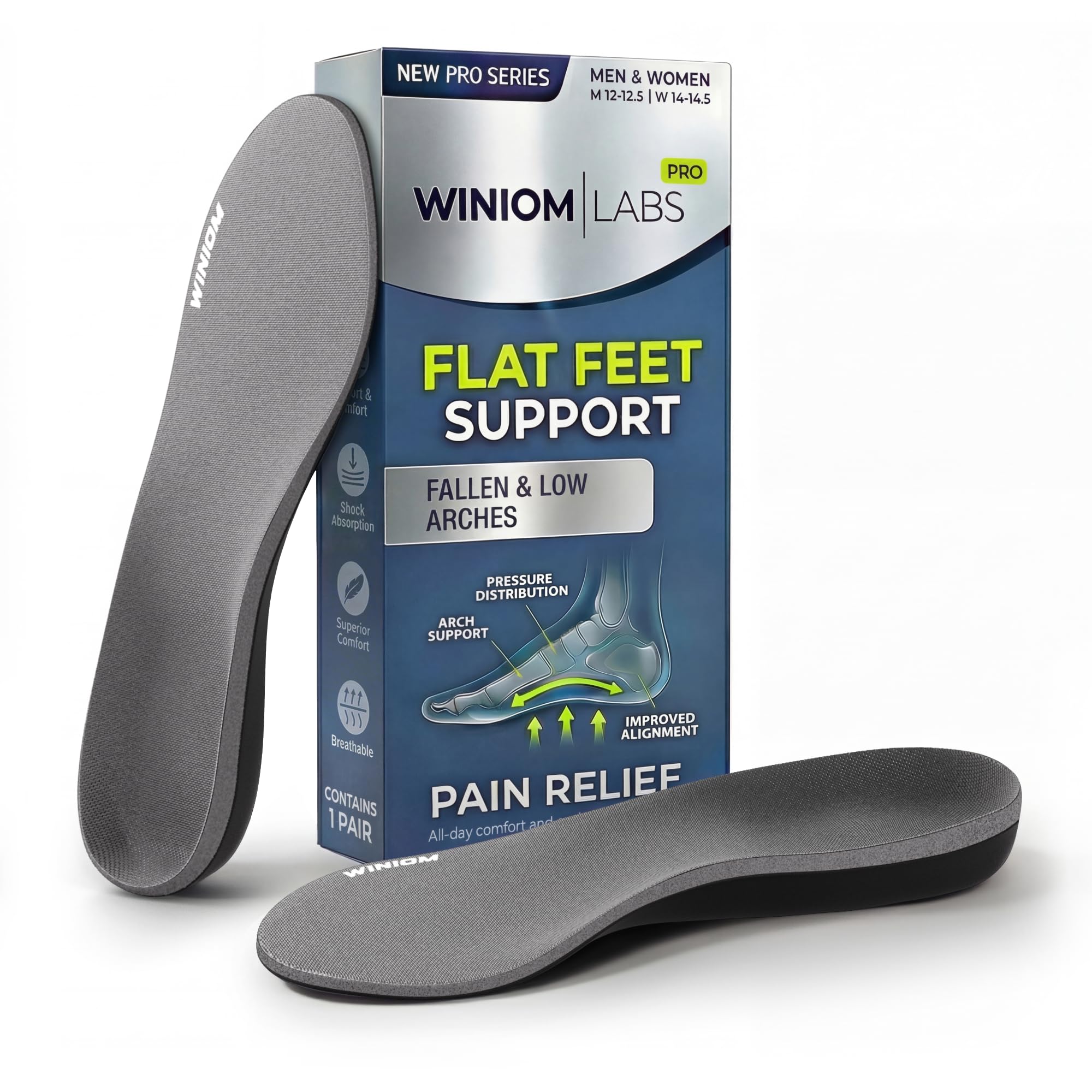 Flat Feet Insoles Men &amp; Women - Orthotic Shoe Inserts with Arch Support for Flat Feet, Overpronation Insoles with Shock Absorption for Heel and Foot Pain Relief (Stone, M 5-5.5 / W 7-7.5)