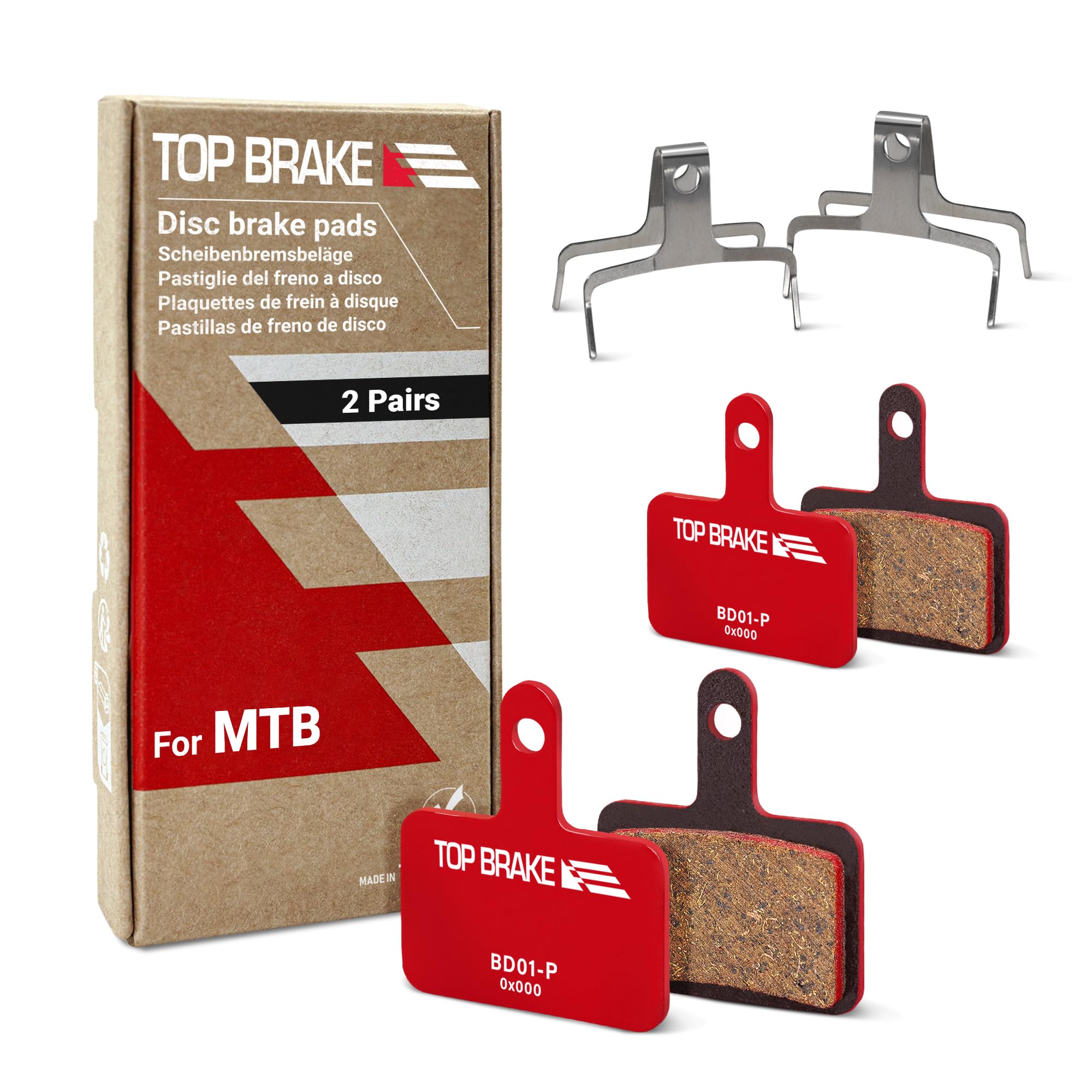 TOP BRAKE Disc Mountain Bike Brake Pads Compatible with Shimano Deore M515 M525 TRP Hylex TEKTRO Orion|MTB, Trail, Gravel, Cross Country|Ceramic Compound, Silent Option, Red (2 Pairs) — image 1