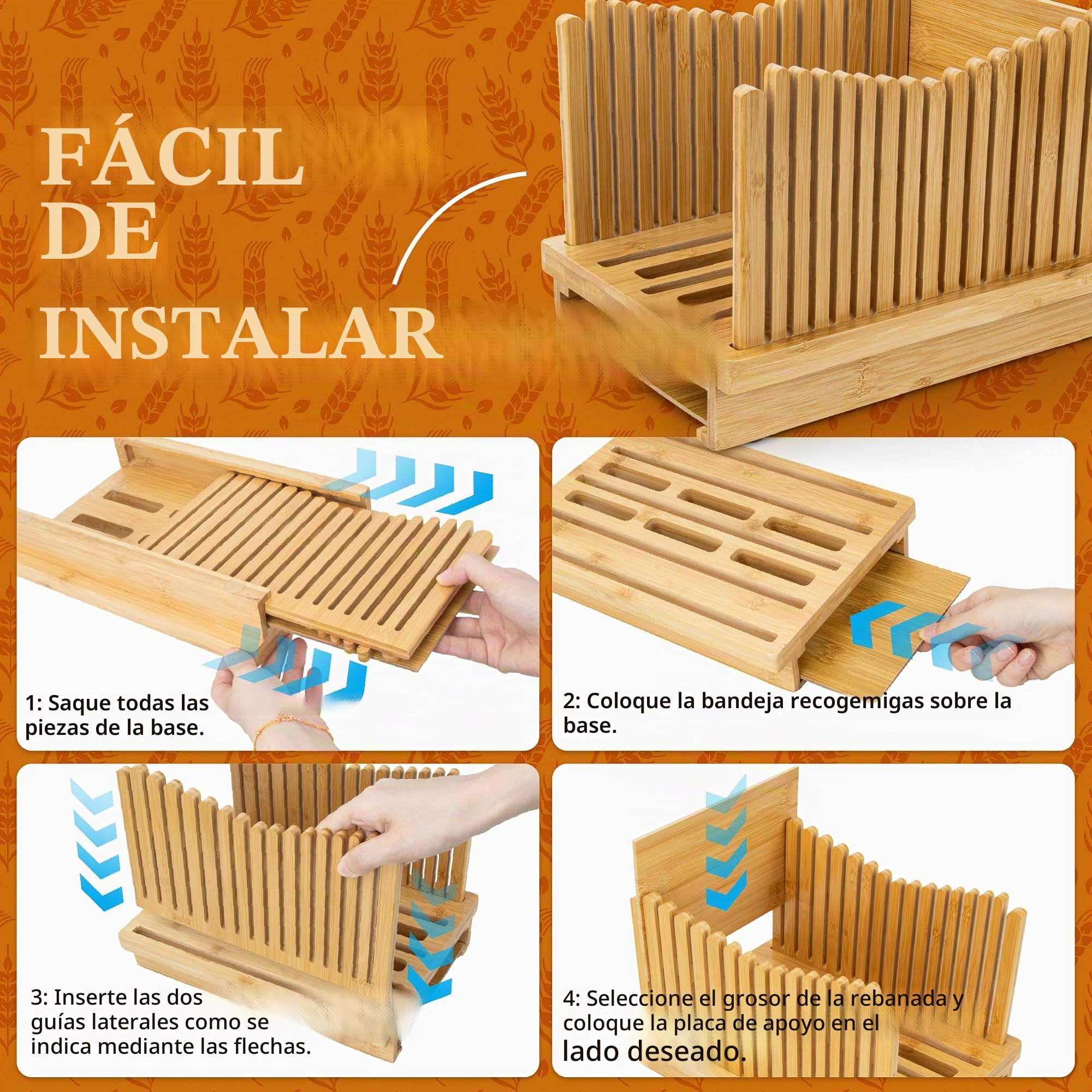 Weenkler Cortador de pan de bambú ajustable, cortador de pan para hacer pan casero en 3 grosores para pan, panecillos, panecillos