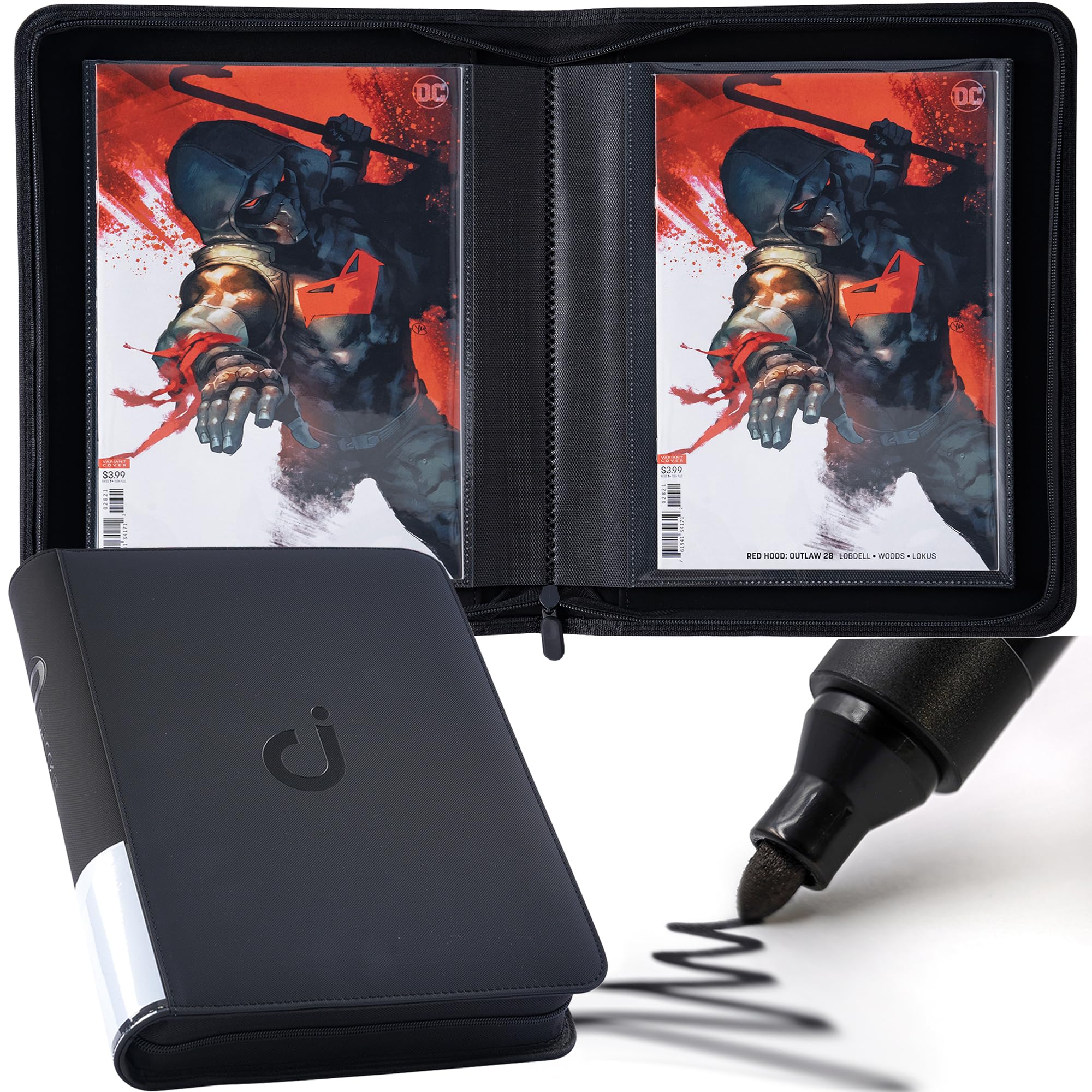 D DACCKIT Comic Binder，Comic Book Album with Sleeves Fits Regular Comics and Comic Bagged and Boarded - Comic Storage Binder Holds 24 Comic Books（Model A，Classic Black）