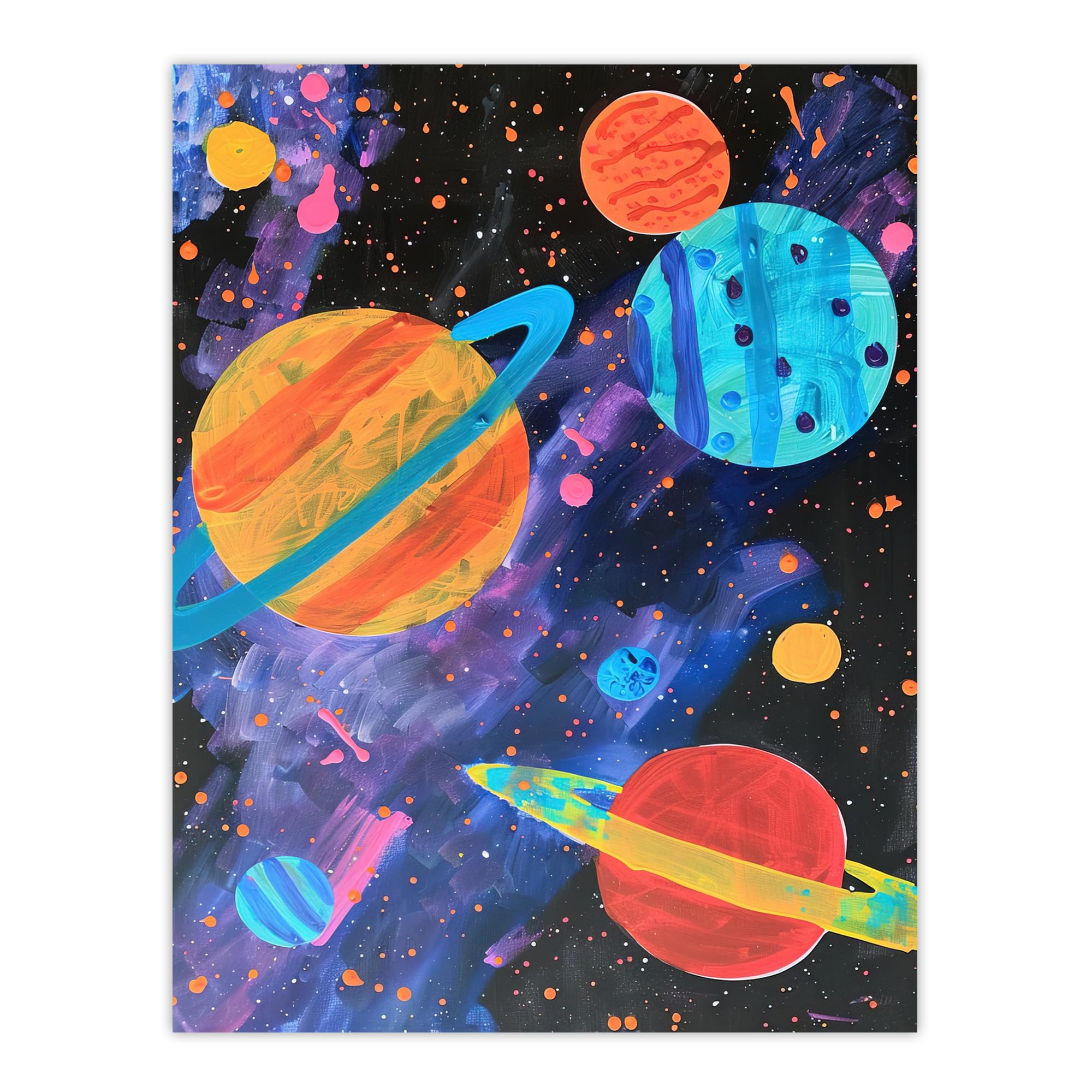 Artery8 Space Planets and Stars Colourful Child Painting Nursery Kids Bedroom Extra Large XL Wall Art Poster Print