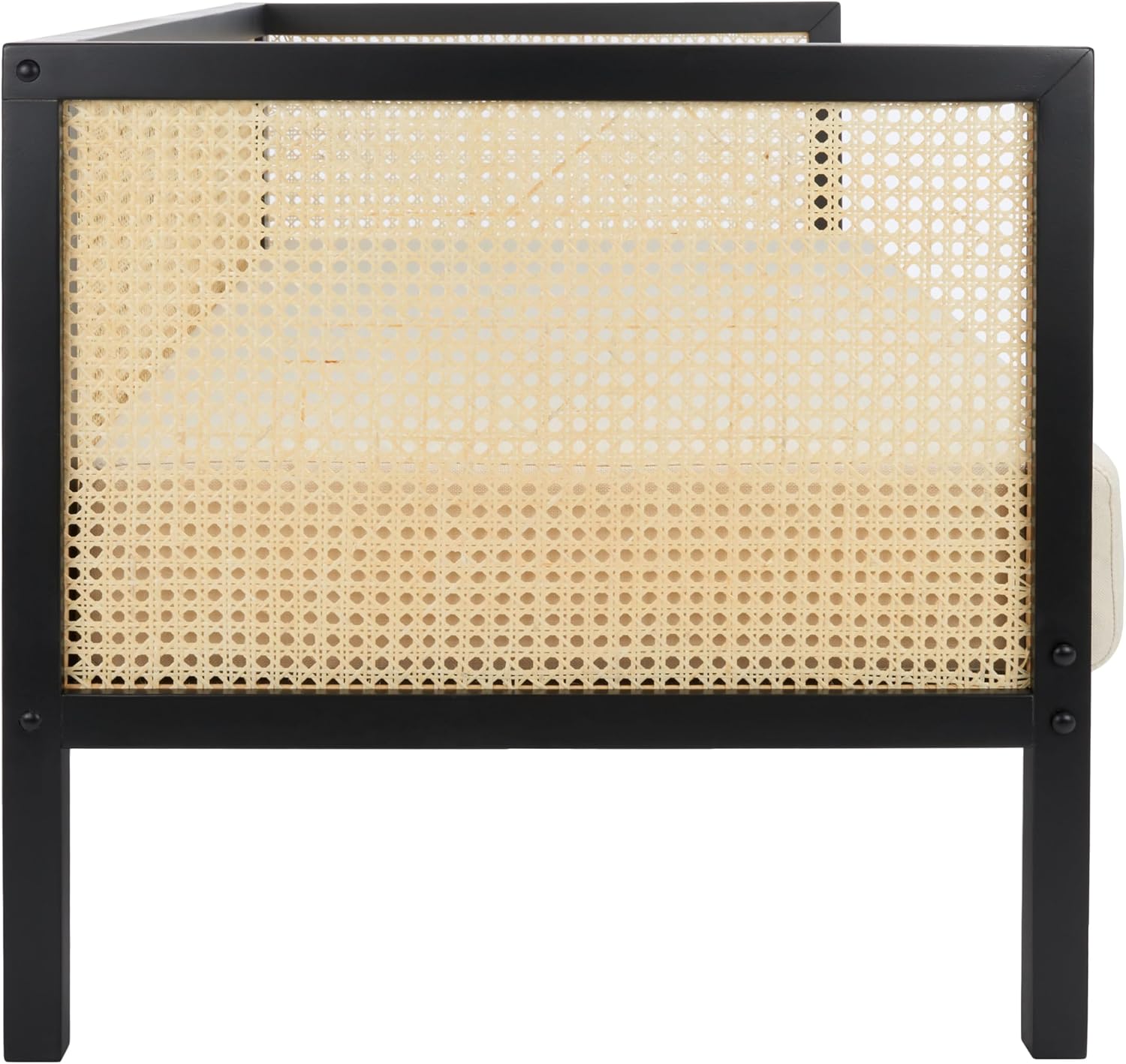 SAFAVIEH Furniture - Maude Rattan 3-Seater Loveseat - White & Black - Rattan - Coastal Woven Design - Ideal for Living Room, Sunroom, Patio (LVS1500B)