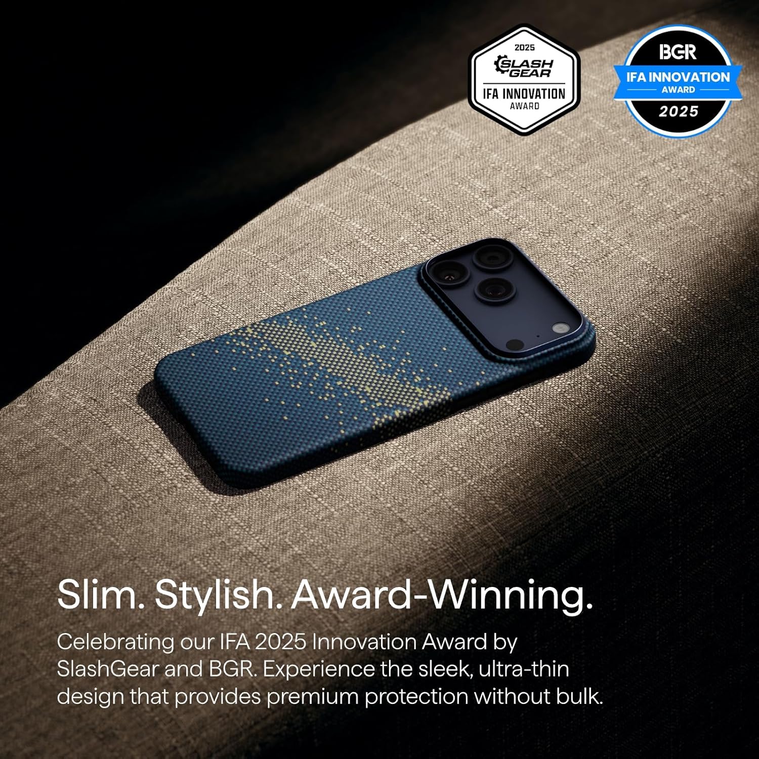 Image showing the MagSafe ring integrated into the PITAKA case, with a MagSafe accessory attached.