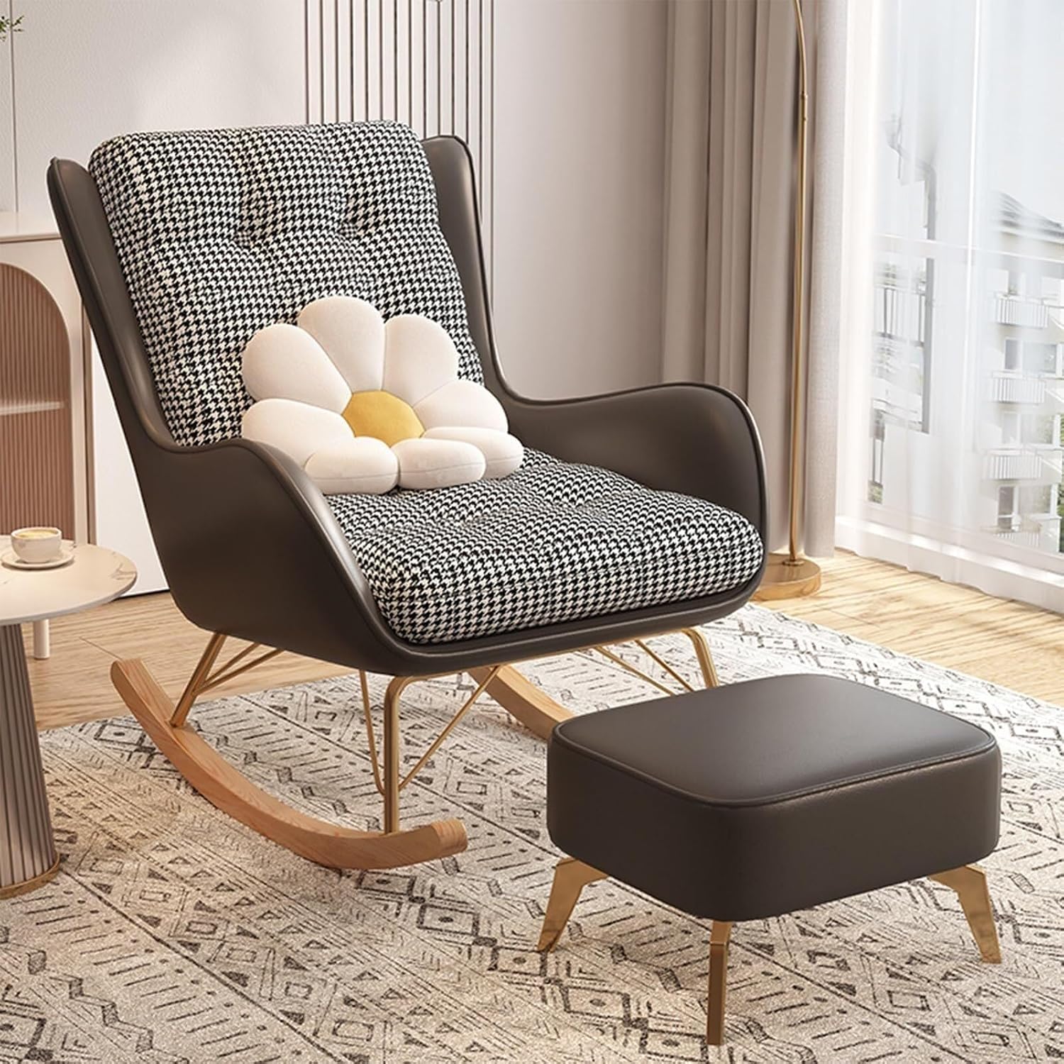 Modern Upholstered Glider Chair - High Back Rocking Armchair with Armrests for Living Room & Bedroom - Stylish Green Rocker for Comfort & Relaxation