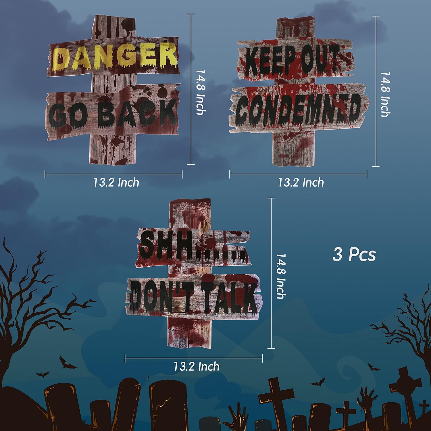 Halloween Yard Sign with Stakes,Large Size Halloween Decorations for Party Yard Lawn Decor Props, Scary Halloween Eve Decor Scary Theme Party 3 Pcs