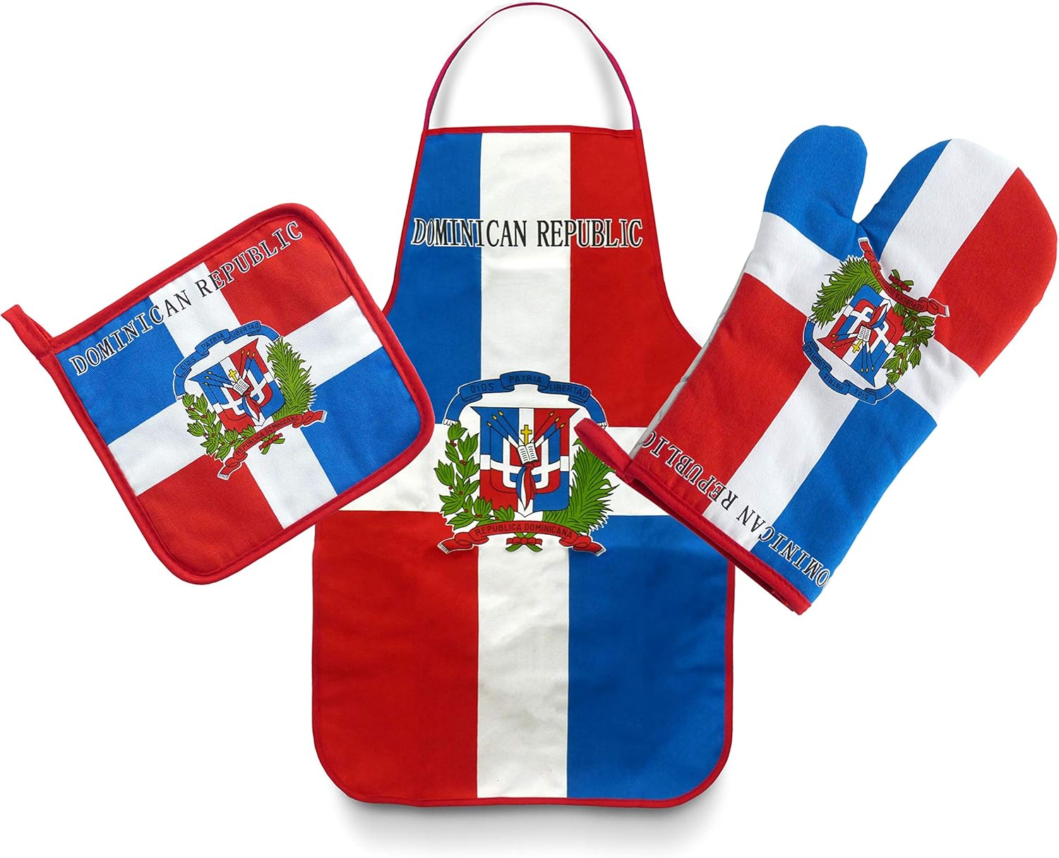 Dominican Republic Flag Kitchen & BBQ Set w/ Apron, Oven-mitt & Pot-holder