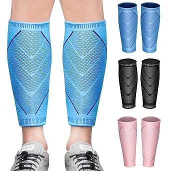 Calf Compression Sleeves for Women & Men 2 Pack Elastic Calf Support Footless Socks Ventilation Calf Brace for Pain Relief, Sports Recovery, Cycling, Travelling, Gym Calf Guards Blue, S