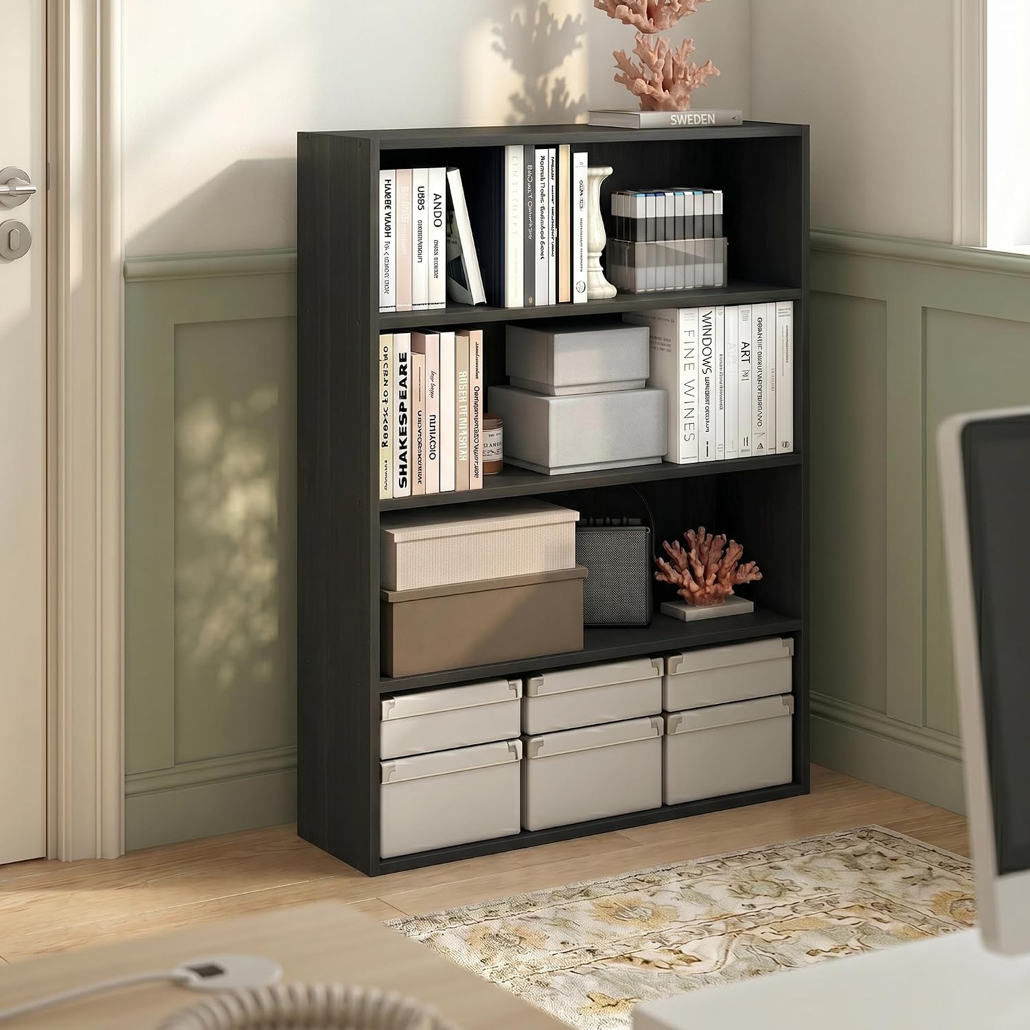 4-Tier Bookcase, Bookshelf with Open Storage Shelf, Book Shelf, 9.3 x 31.3 x 41.8, for Bedroom, Home Office, Living Room, Espresso