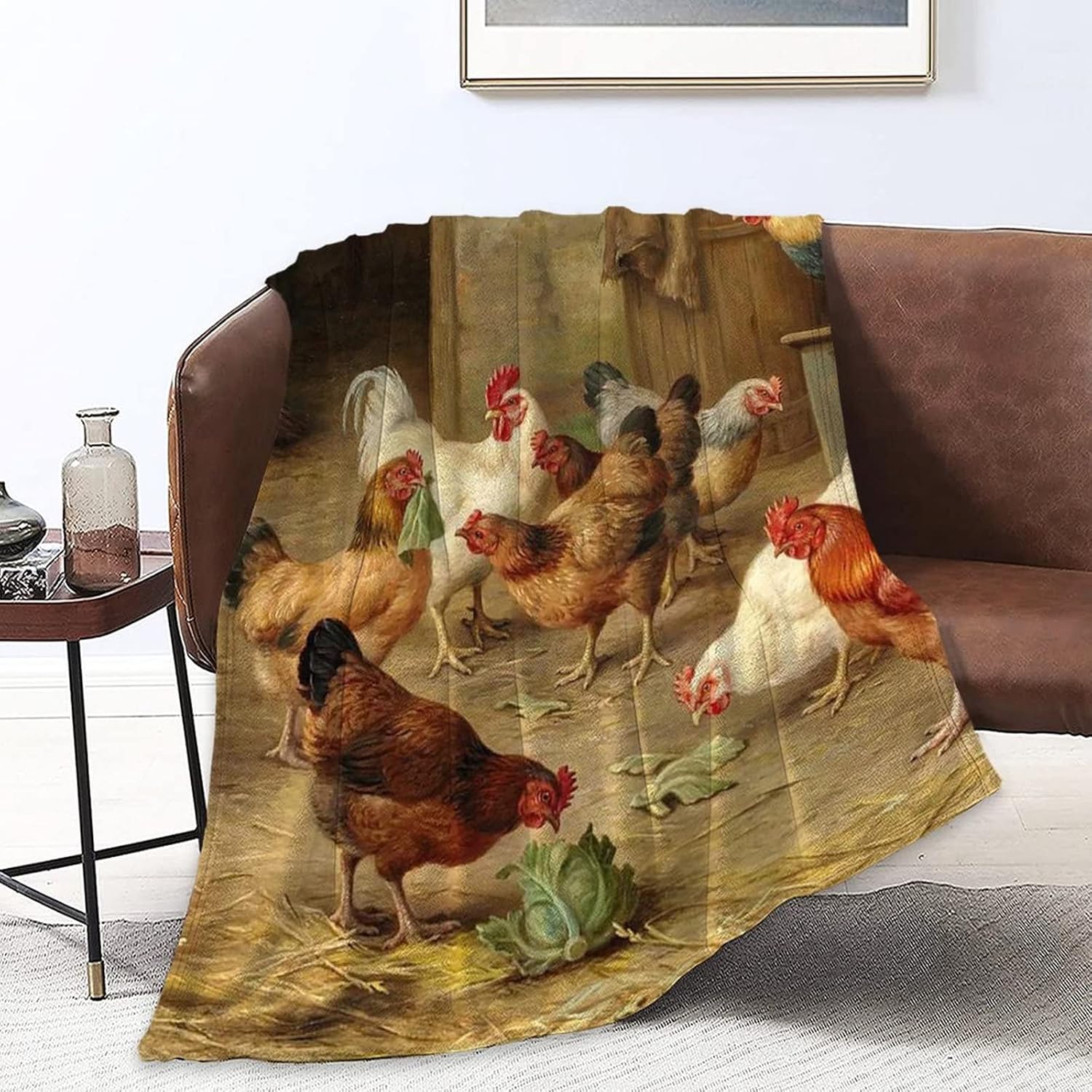 Fleece Throw Blanket Soft Rooster Chicken Hen Farm Flannel