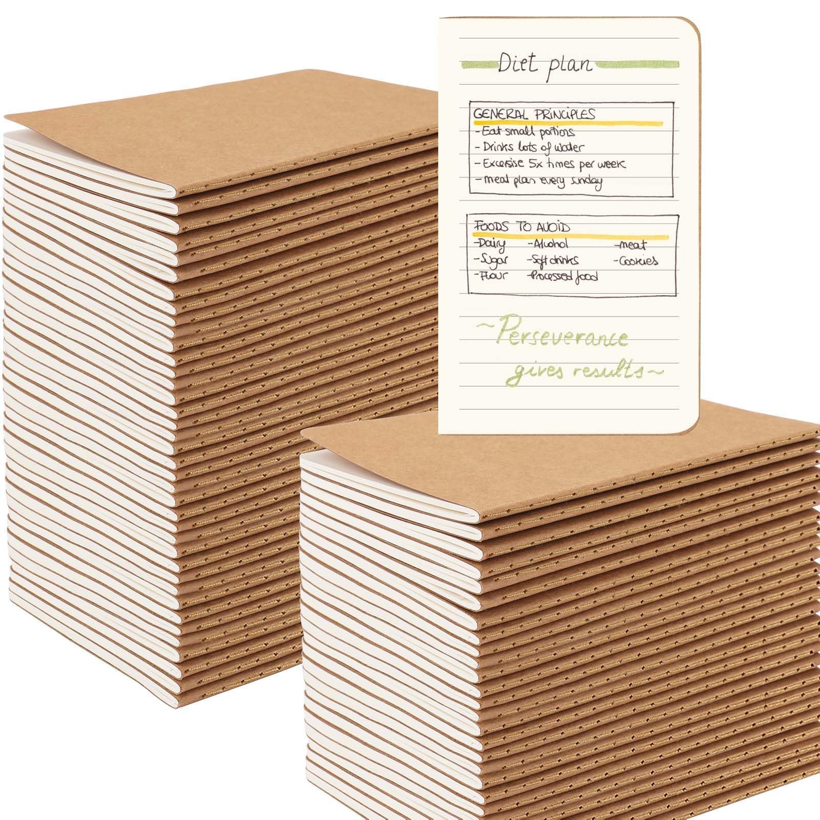 Oucaru Mini-Notizbücher, Großpackung, 8,9 x 14 cm, Braun, 60 Seiten, liniertes Papier, kleines Taschenbuch, Notizblöcke für Kinder, Studenten, Reisende, Schul- und Bürobedarf, 64 Stück