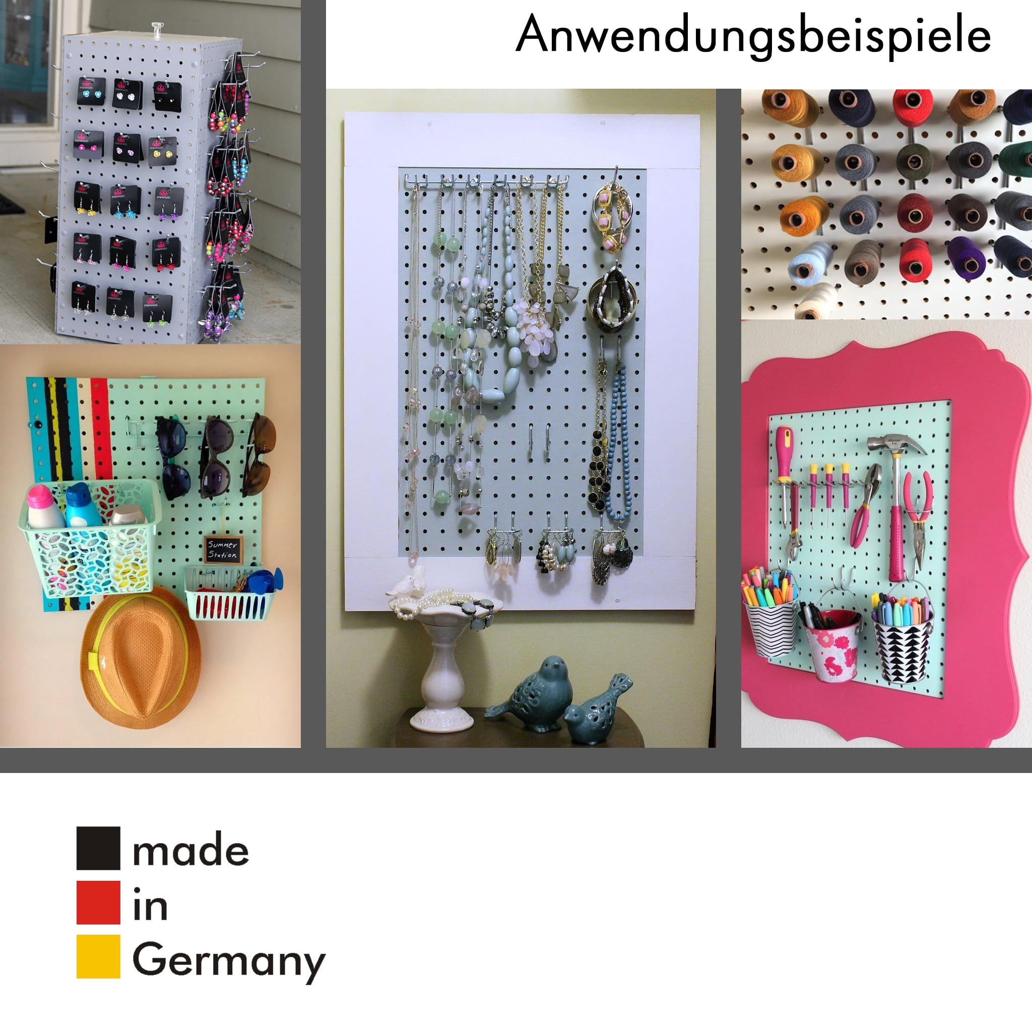 Peggy´s PEGBOARD mini ściana z otworami z drewna (MDF) 50 x 40 x 0,3 cm – otwory Ø 5 mm odstęp 25 mm – lakierowana na biało – Made in Germany