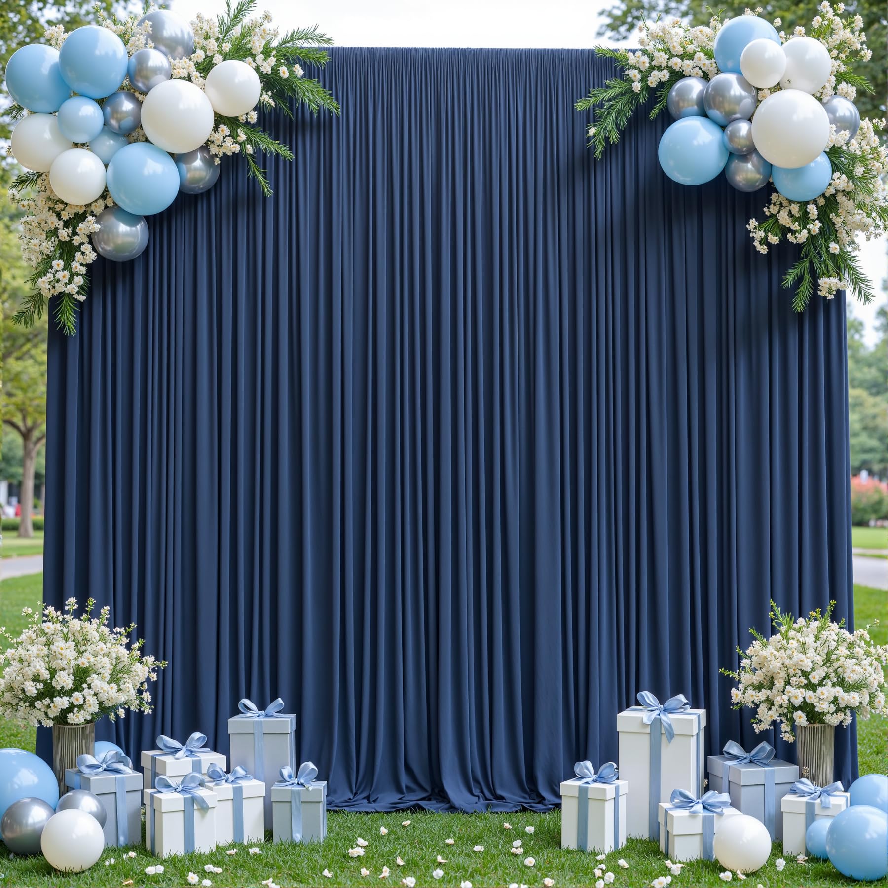 Photo 1 of 10x10ft Navy Blue Curtains Backdrop for Wedding Parties Wrinkle Free Navy Curtains Photo Backdrop Drapes for Photography Birthday Baby Shower Soft Fabric Party Backgournd for Photoshoot