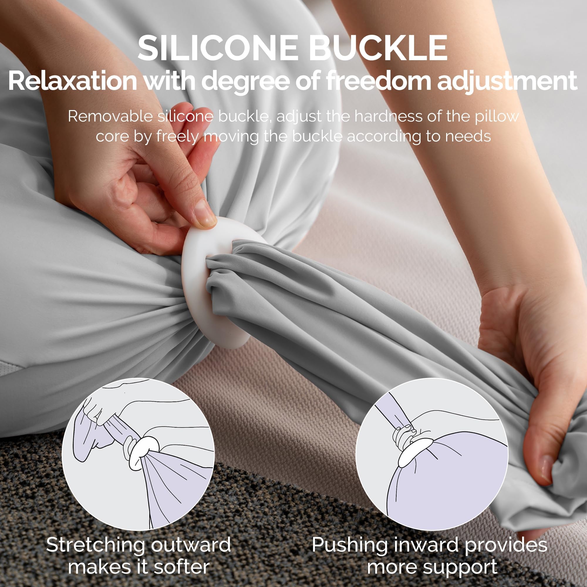 Oreiller de grossesse avec boutons en silicone réglables pour la taille, l'abdomen et les fesses