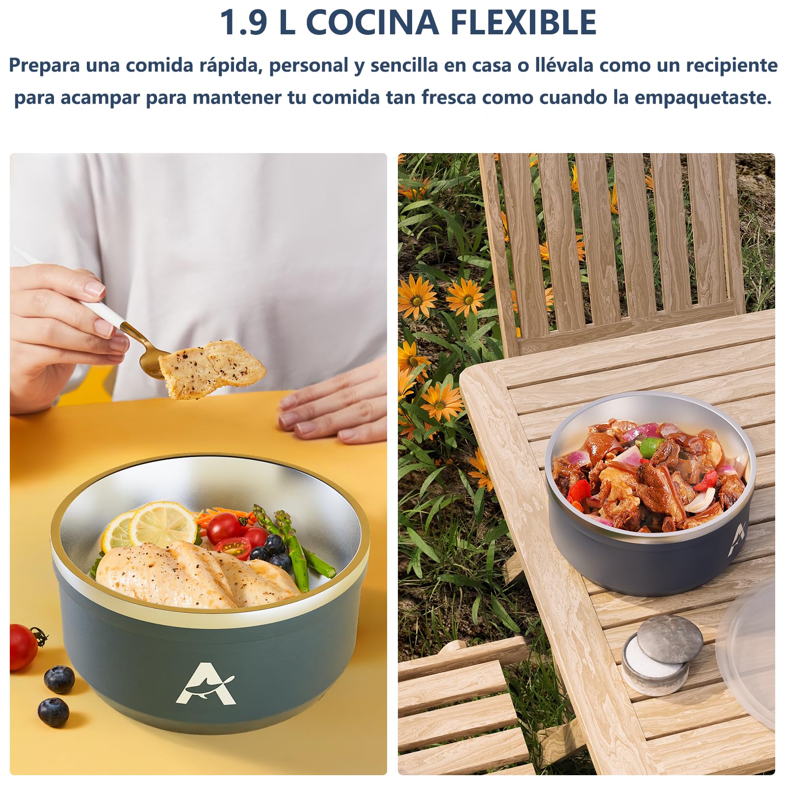 AEWHALE Friteuse sin aceite portátil, inoxidable Air Fryer 3 en 1 | Rôtir,Crisp,2 Recipientes de Acero Inoxidable, 1,9 L y 3,8 L, para Comidas Rápidas y Fáciles, Compacto, Lavable en Dishwasher