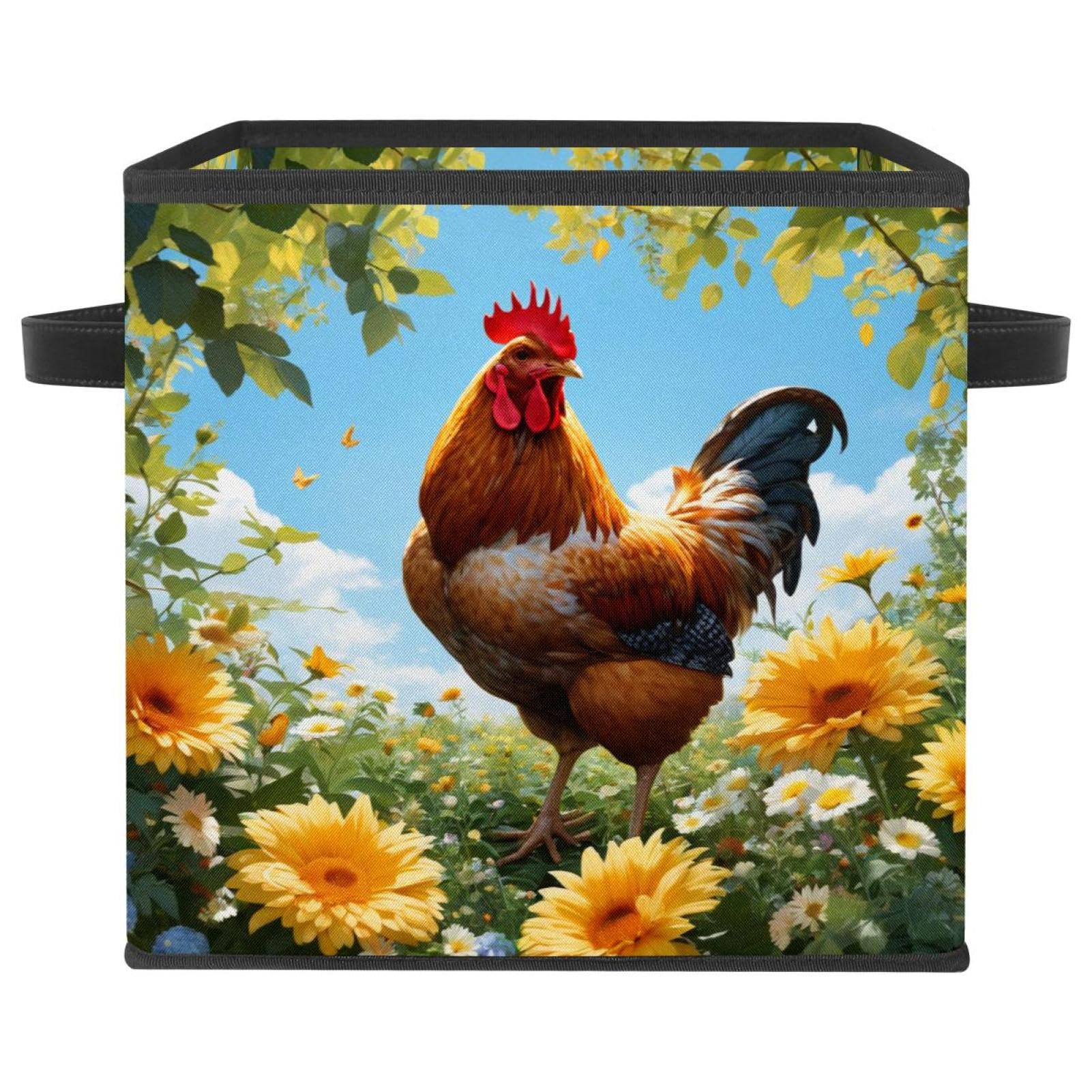 Organiseur de salon style campagne, cube de rangement poulet fleur