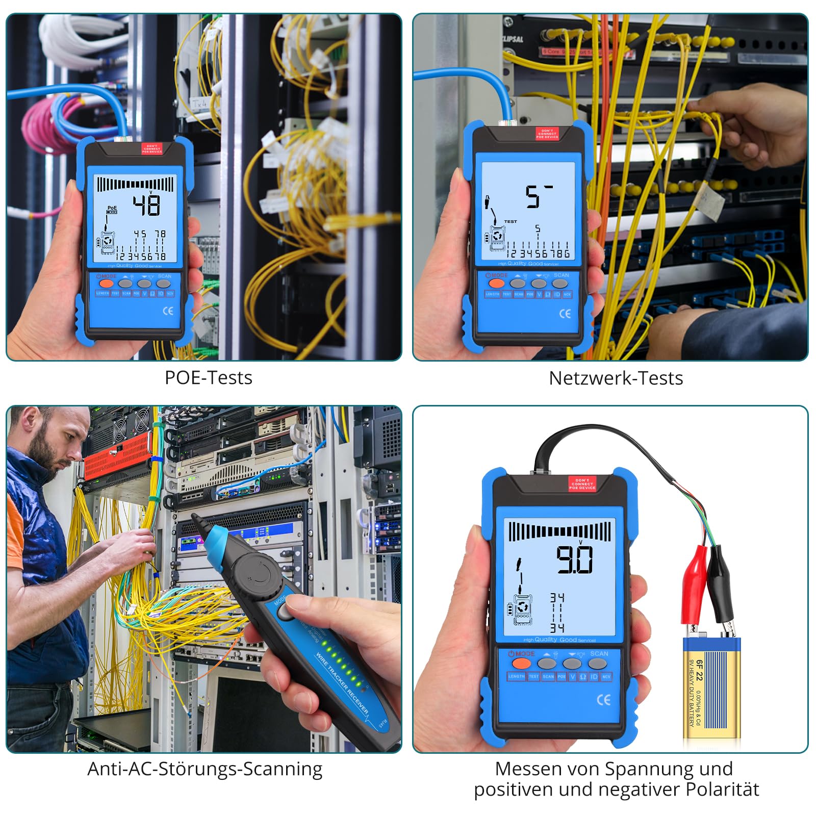 Netzwerk Kabeltester POE/NCV Kabel Tracker, Multifunktions Netzwerktester mit LCD-Display, Kabel CAT5/CAT5e/CAT6/Cat7/Cat8 Wire Tracker, Testlängenmessung für Netzwerkkabel