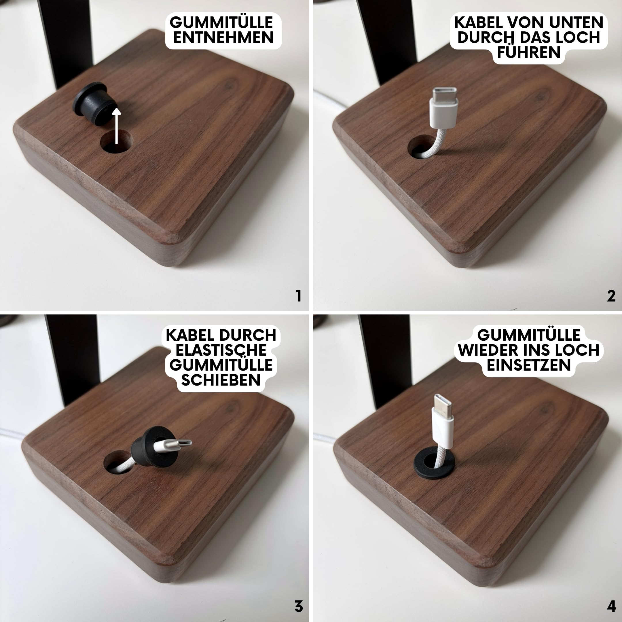Headset Halterung aus Nussbaumholz – Kopfhörer Halterung mit schwerem Stahlblech & Lederlook Auflage – Kopfhörer Halter Holz mit Kabeldurchführung Schreibtisch Zubehör & Kopfhörer Ständer