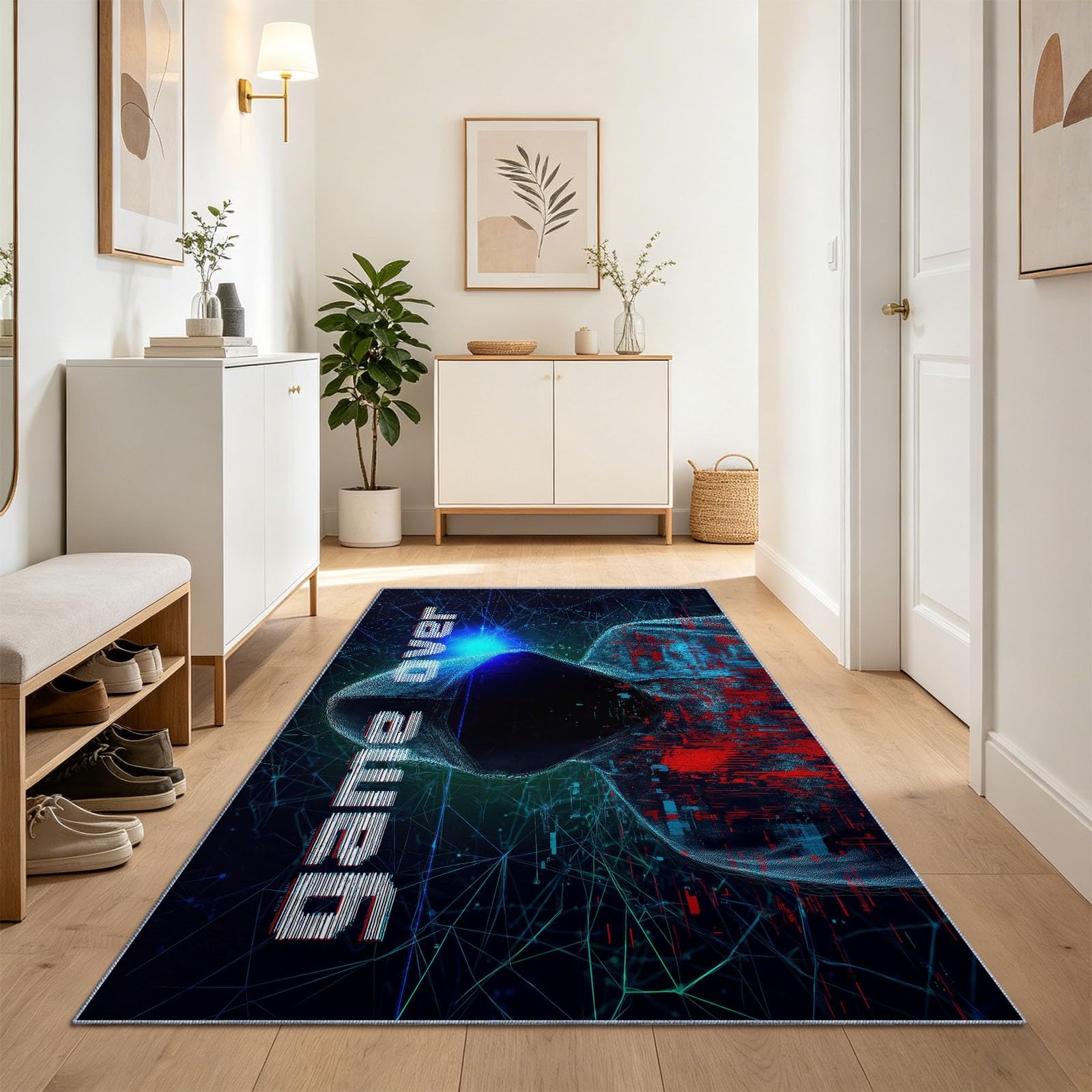 Tapis pour salon et cuisine 60x210 cm noir tendance tapis de couloir entrée lavable
