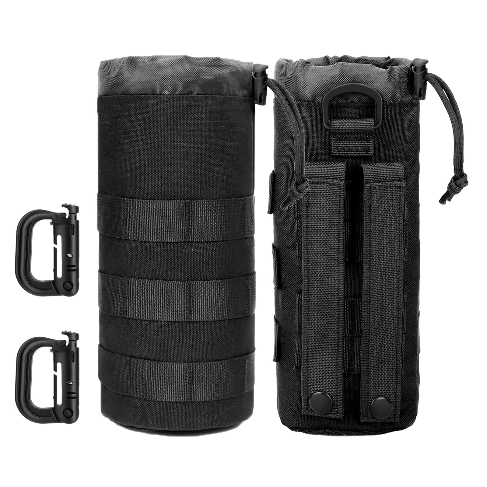 Molle Bottle Pouch, 2PCS Tactical Water Bottle Holder with 2 D-Ring, Military Hydration Carrier Bag for Hiking Camping Backpack