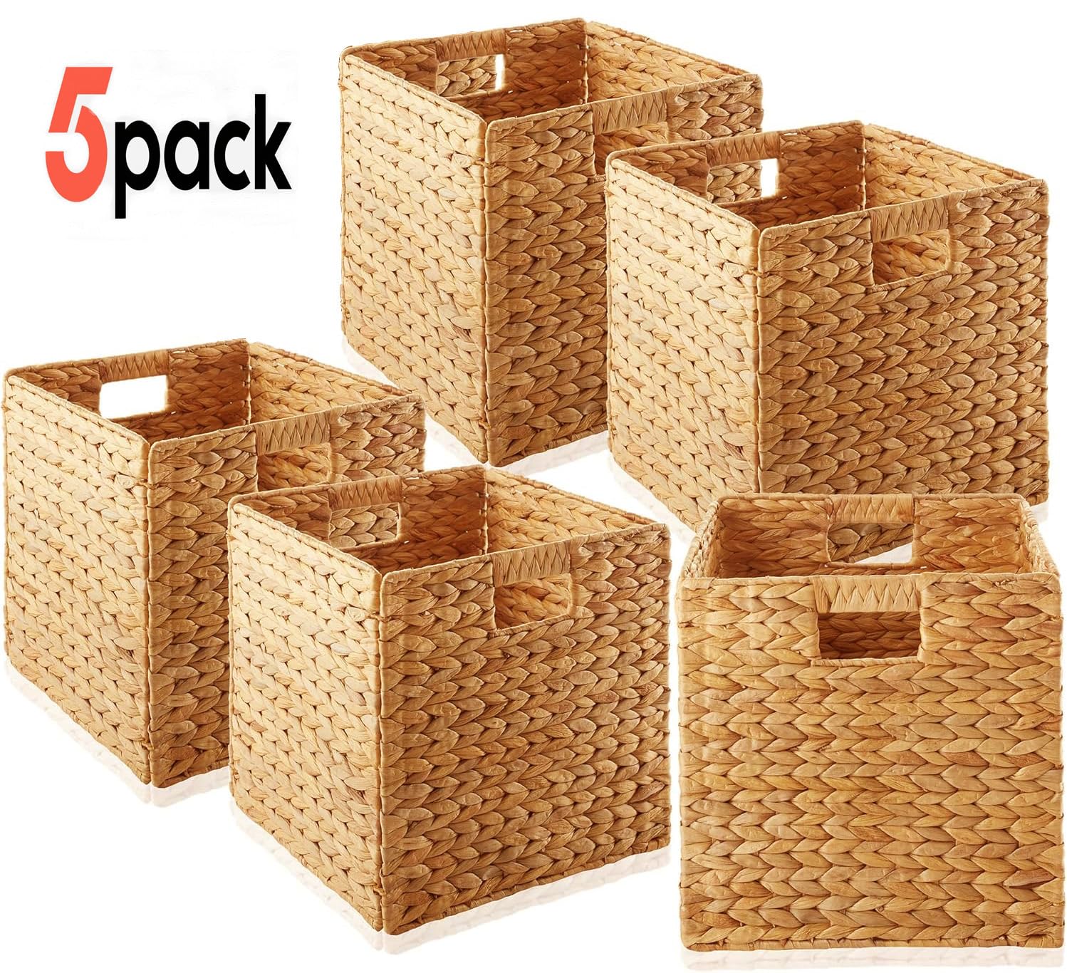 Gewebte Regalkörbe, 26,7 cm, Wasserhyazinthe, handgefertigt, offene Aufbewahrungskörbe, hellbraun, Speisekammerkörbe, Organisationskorb, faltbare Aufbewahrungskörbe für Schlafzimmer, Cubby Cubes