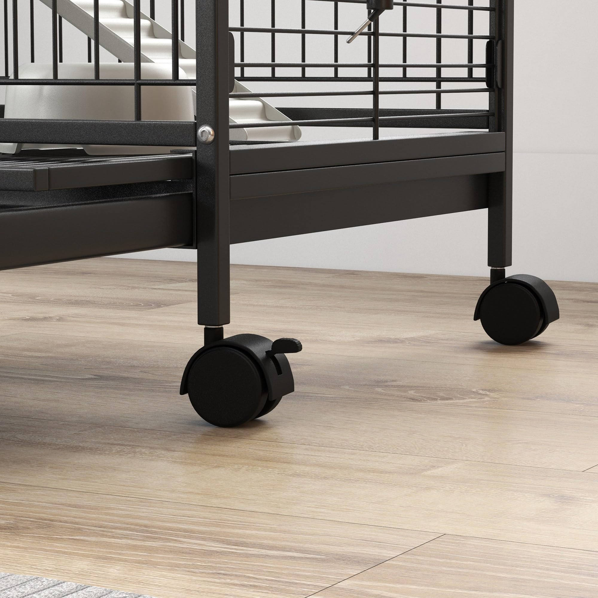 PawHut Gabbia per Piccoli Animali e Piccoli Roditori con Ruote, Gabbietta per Conigli e Cincillà con 3 Rampe e 3 Piattaforme, Ciotola e Bottiglia, 61.5x44x95 cm, Nero